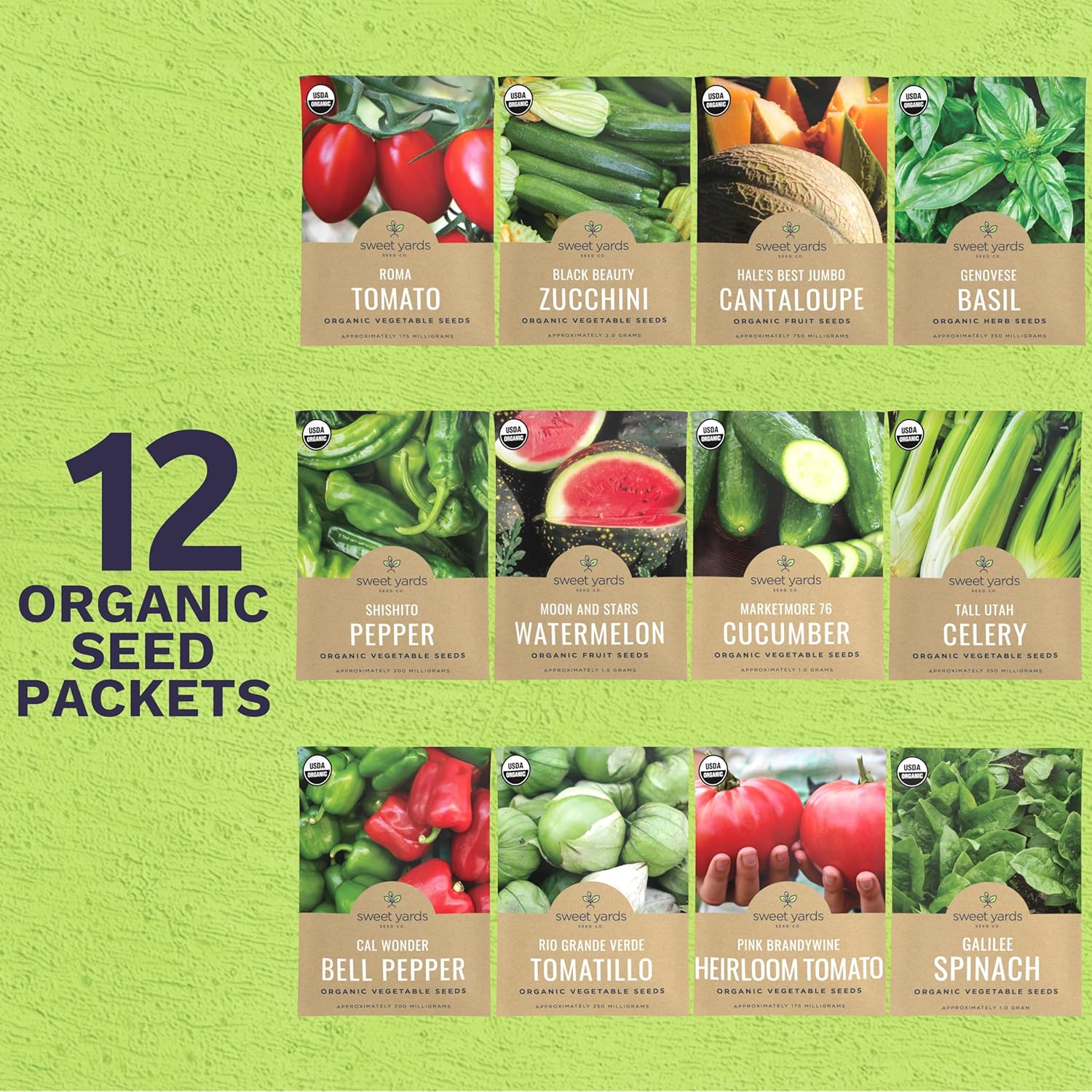 Organic Summer Seeds Variety Pack - 12 Individual Packs - 2026 Season - Basil, Tomatoes, Cucumber, Watermelon and More! for Indoor & Outdoor Planting (Non-GMO, Certified Organic)