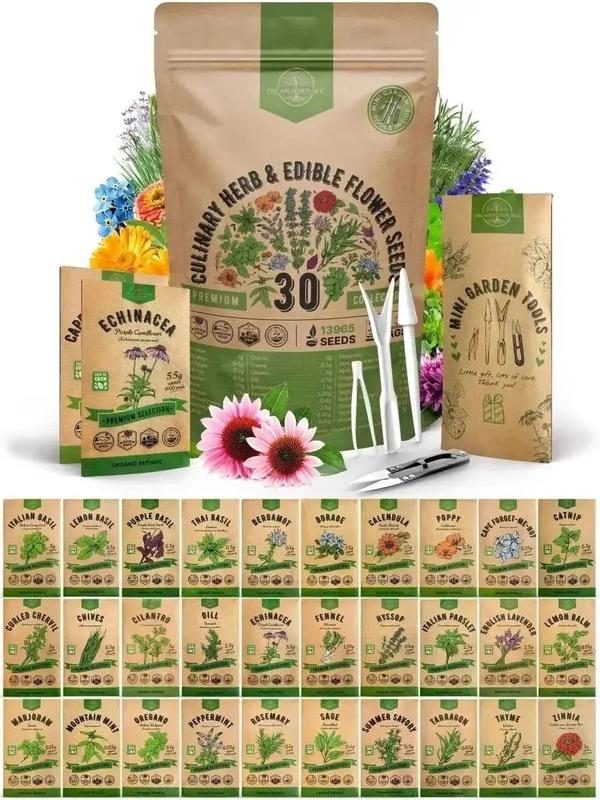 30 Culinary Herbs & Edible Flower Seeds Variety Pack