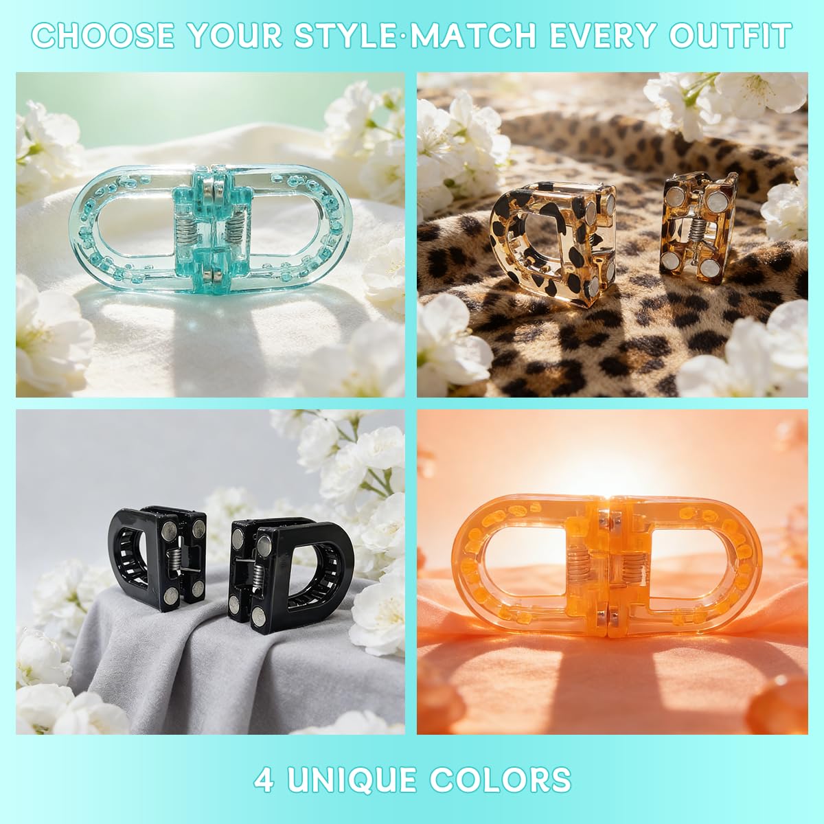 4 Pack Magnetic Hair Clips, Strong Hold No-Slip Magnetic Hair Styling Clips, Seamless 2-in-1 Design for Easy Everyday Hairstyles, Gentle on All Hair Types Strong Hold