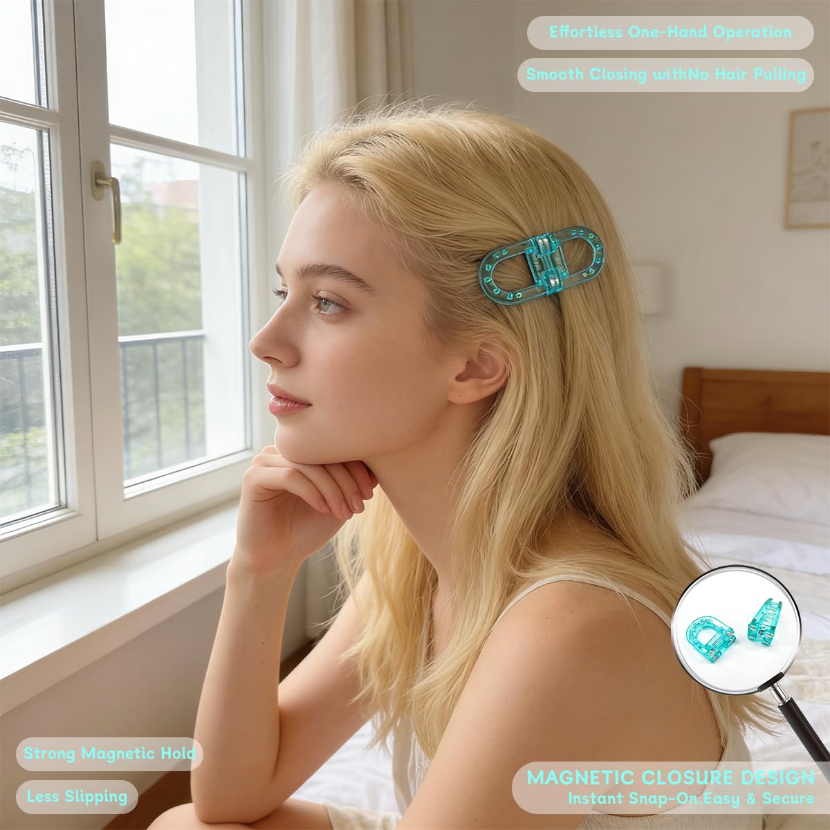 4 Pack Magnetic Hair Clips, Strong Hold No-Slip Magnetic Hair Styling Clips, Seamless 2-in-1 Design for Easy Everyday Hairstyles, Gentle on All Hair Types Strong Hold