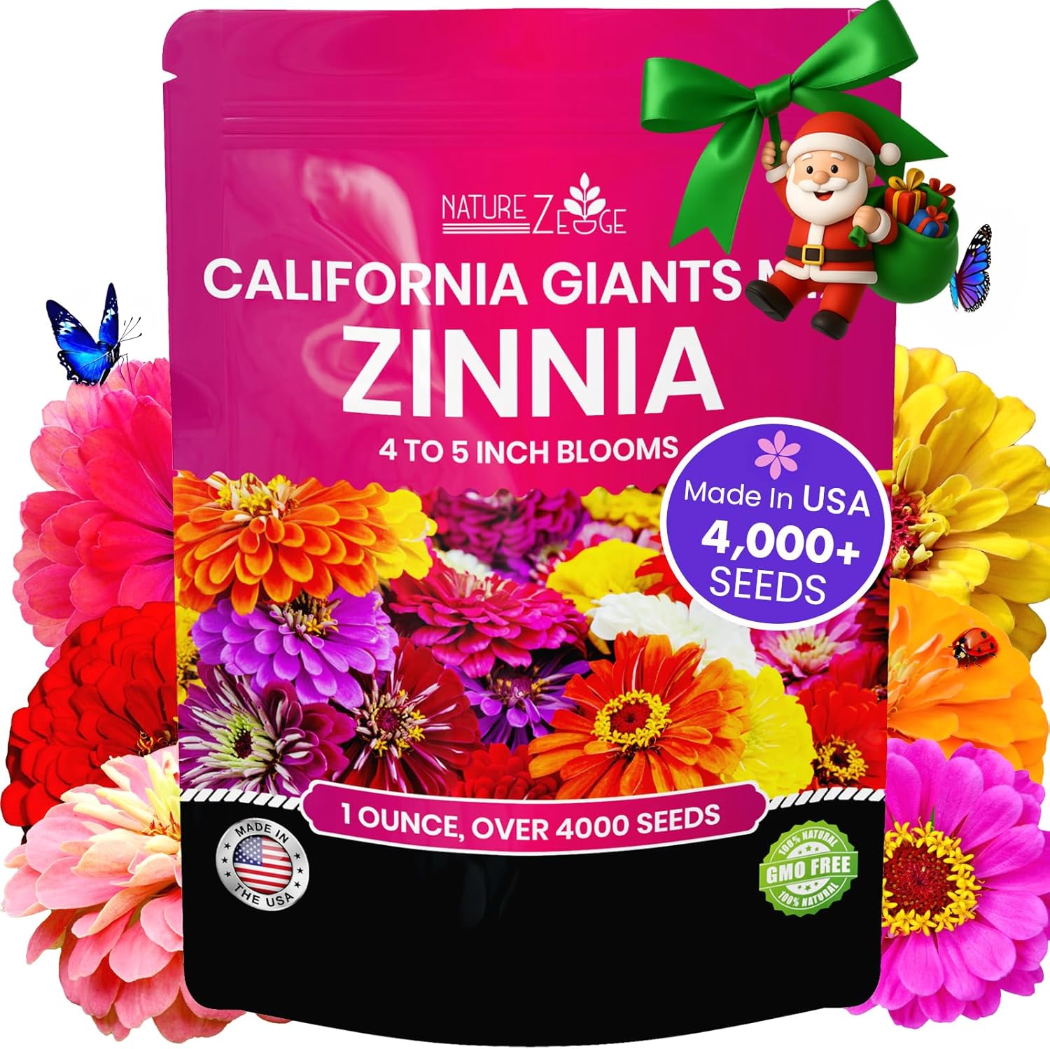 NatureZ Edge Zinnia Seeds for 2025 Planting Outdoors, Over 550 Flower Seeds, 4g, Non GMO Made in USA, Bulk Semillas De Flores para Sembrar, Dahlia Mix, Easy to Grow Zinnia Seed Mix