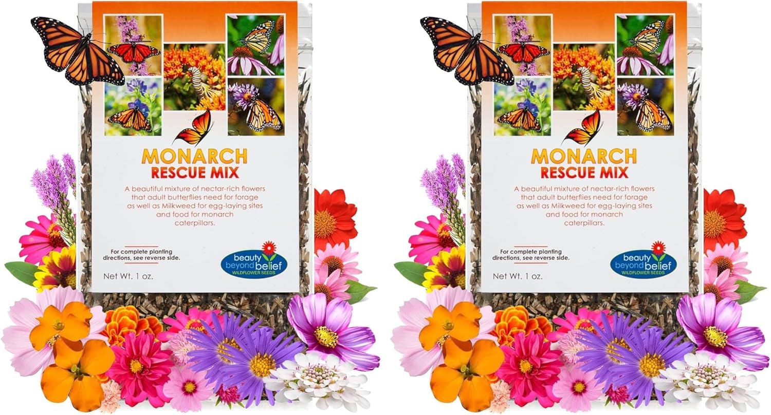 Monarch Butterfly Rescue Wildflower Seed Packet - 1oz, Open-Pollinated Wildflower, No Fillers, Annuals, Perennials and Milkweed Seeds for Monarch Butterfly 1oz