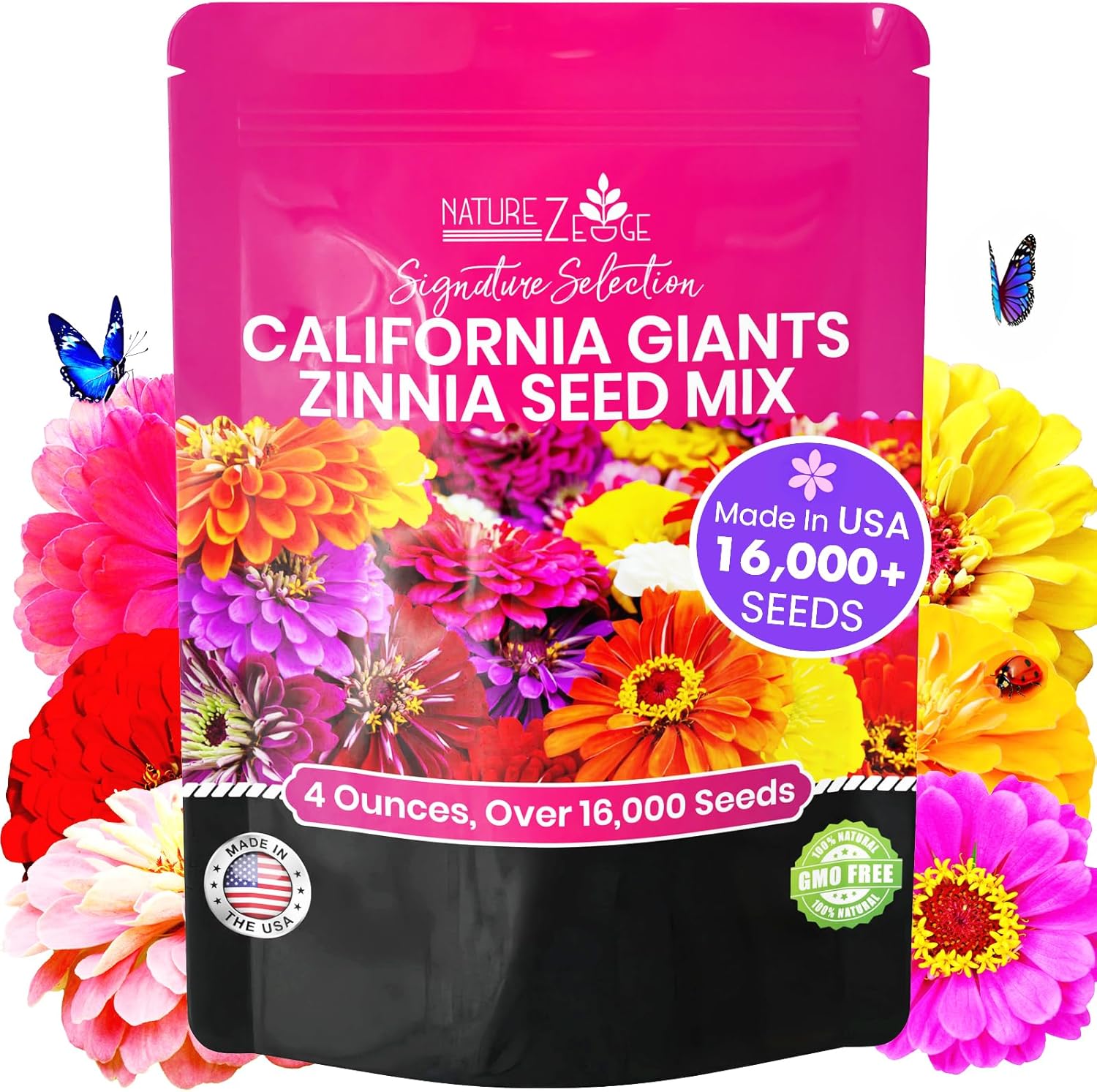 NatureZ Edge Zinnia Seeds for 2025 Planting Outdoors, Over 550 Flower Seeds, 4g, Non GMO Made in USA, Bulk Semillas De Flores para Sembrar, Dahlia Mix, Easy to Grow Zinnia Seed Mix