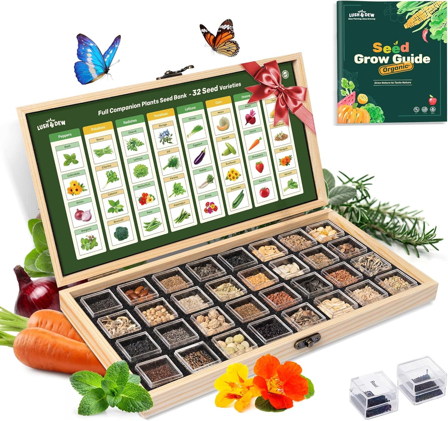 LUSH&DEW Raised Garden Bed Heirloom Seed Bank, 32 Varieties 30,000+ Non-GMO Seeds for Planting Vegetables Herbs Fruits Year-Round, Gardening Gifts for Women Men, Survival Seed Kit for Food Suppies