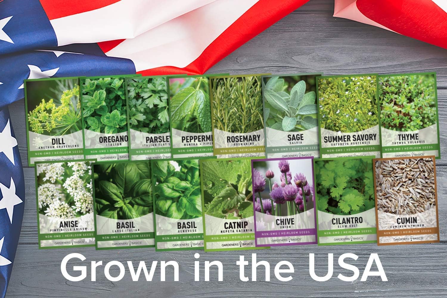 Gardeners Basics, 15 Herb Seeds for Planting Varieties Heirloom Non-GMO 5200+ Seeds Indoors, Hydroponics, Outdoors - Basil, Catnip, Chive, Cilantro, Oregano, Parsley, Peppermint, Rosemary and More