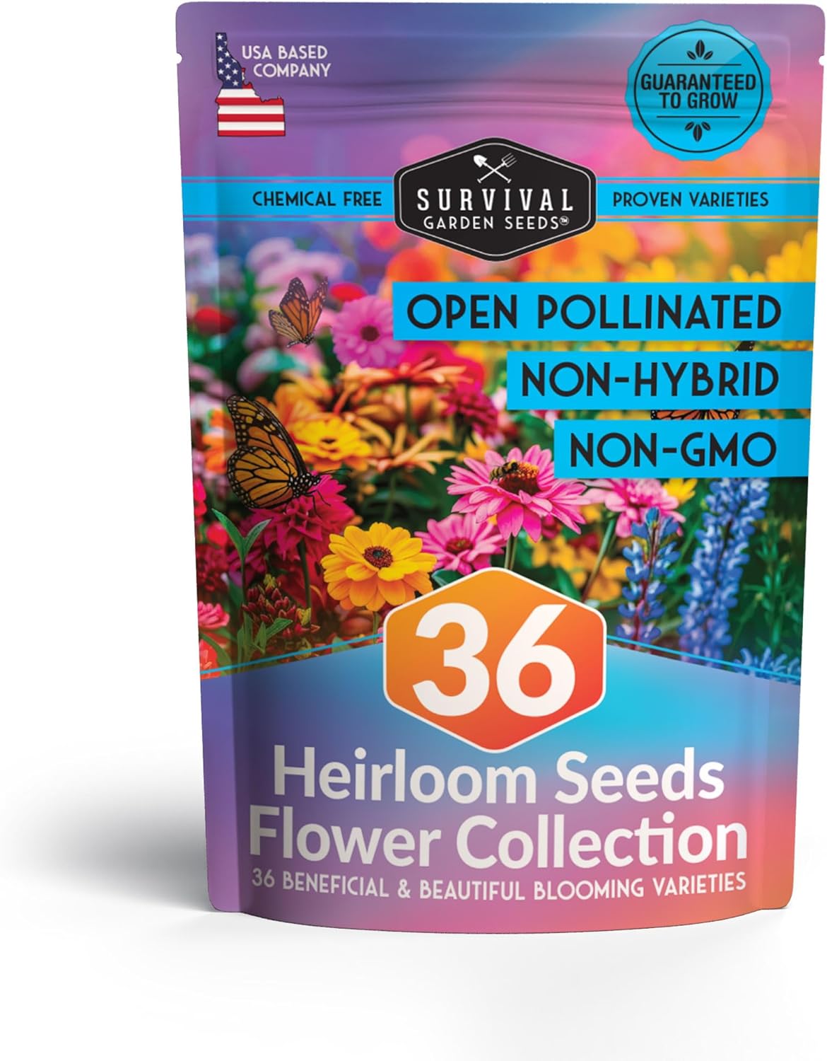 Flower Seeds Garden Kit - 36 Packs of Annual & Perennial Flowers for Planting – with Wildflowers for Pollinators, Bees, Butterflies | Heirloom Non-GMO Seed Starter Pack – Survival Garden Seeds