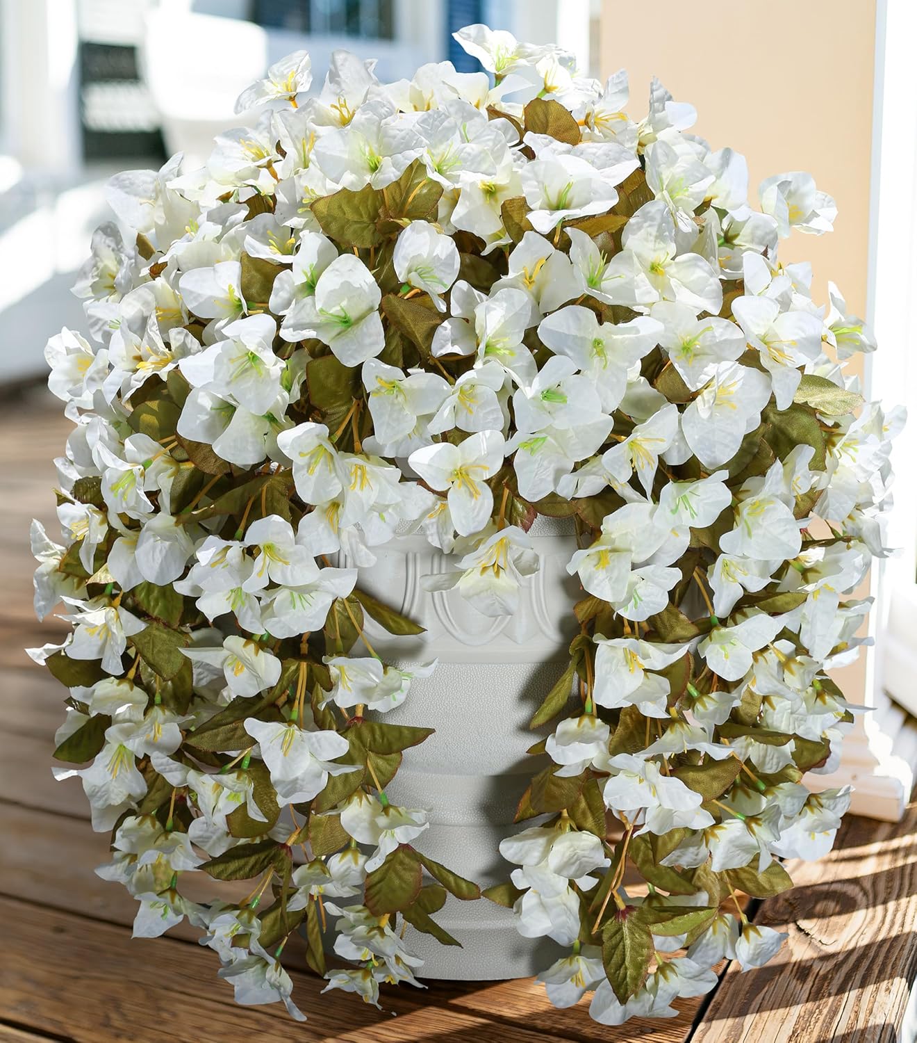 Faux Bougainvillea Artificial Flowers Plants for Outdoors Outside Decoration, 2 pcs Purple Fake Flowers UV Resistant Look Real Silk Long Trailing Vines for Front Door Porch Planter Urn Patio Garden