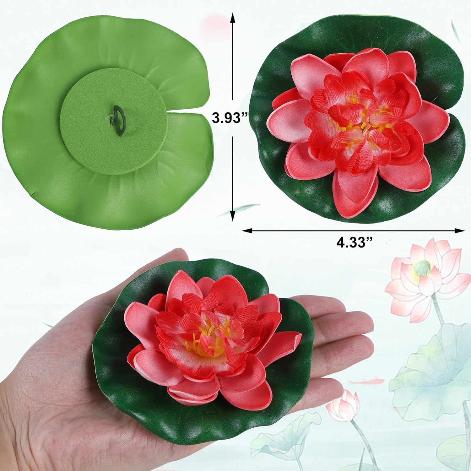 Happy Trees 12 Pcs Artificial Floating Foam Lotus Flower with Water Lily Pad, Lifelike Ornanment Home Garden Pond Decor Indian Decorations Return Gifts