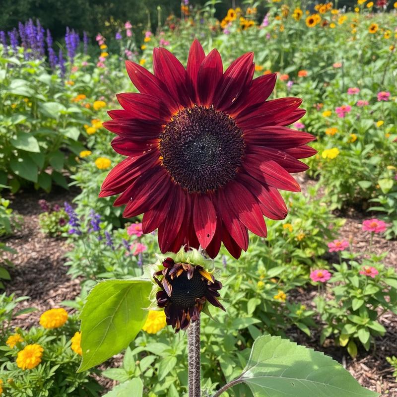 100 Red Sun Sunflower Seeds - Deep Burgundy Blooms, Unique Garden Variety, Easy to Grow Annual Flower for Borders & Bouquets, Fast-Growing in Full Sun, Attracts Pollinators, Ideal for Beginners