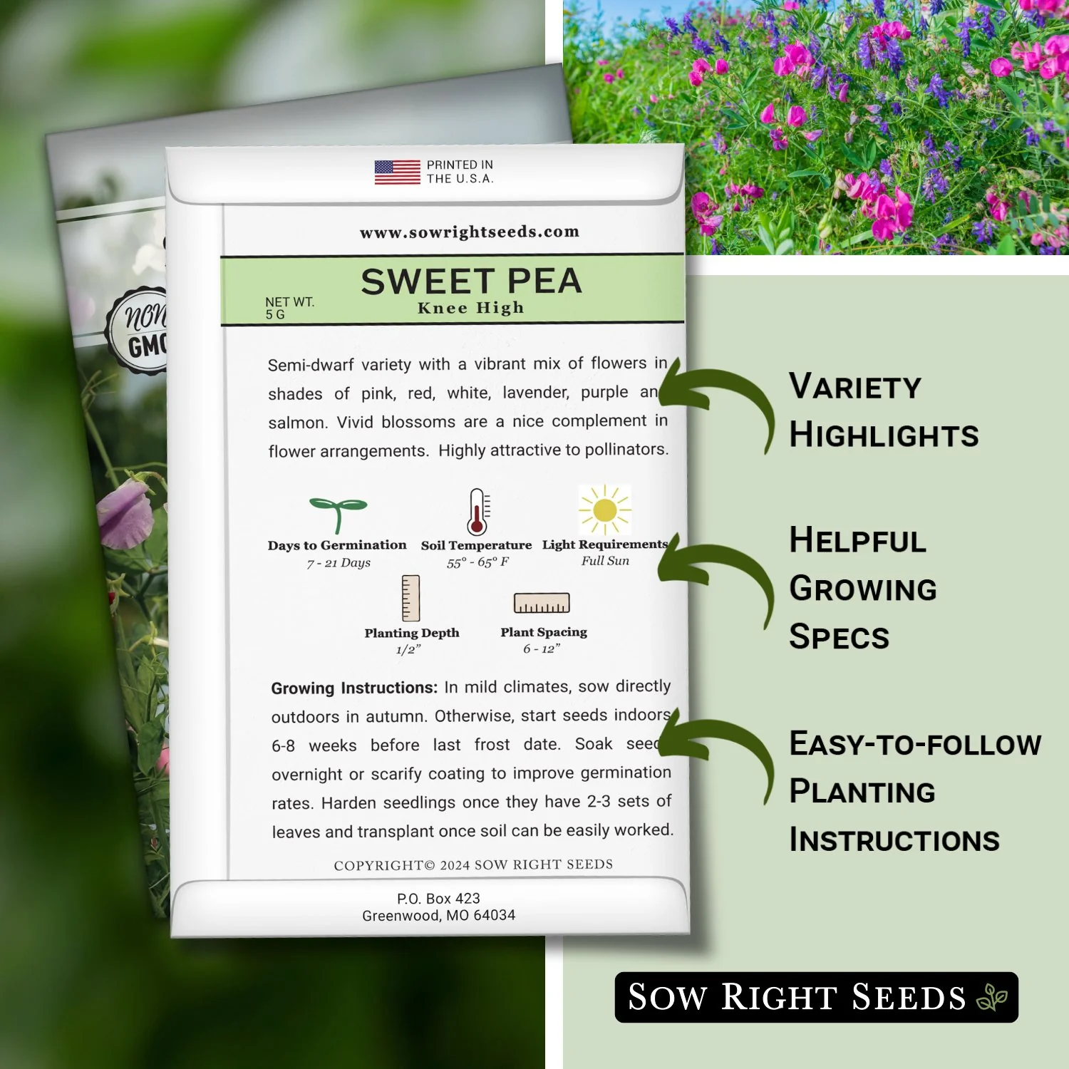 Knee High Sweet Pea Mix Seeds