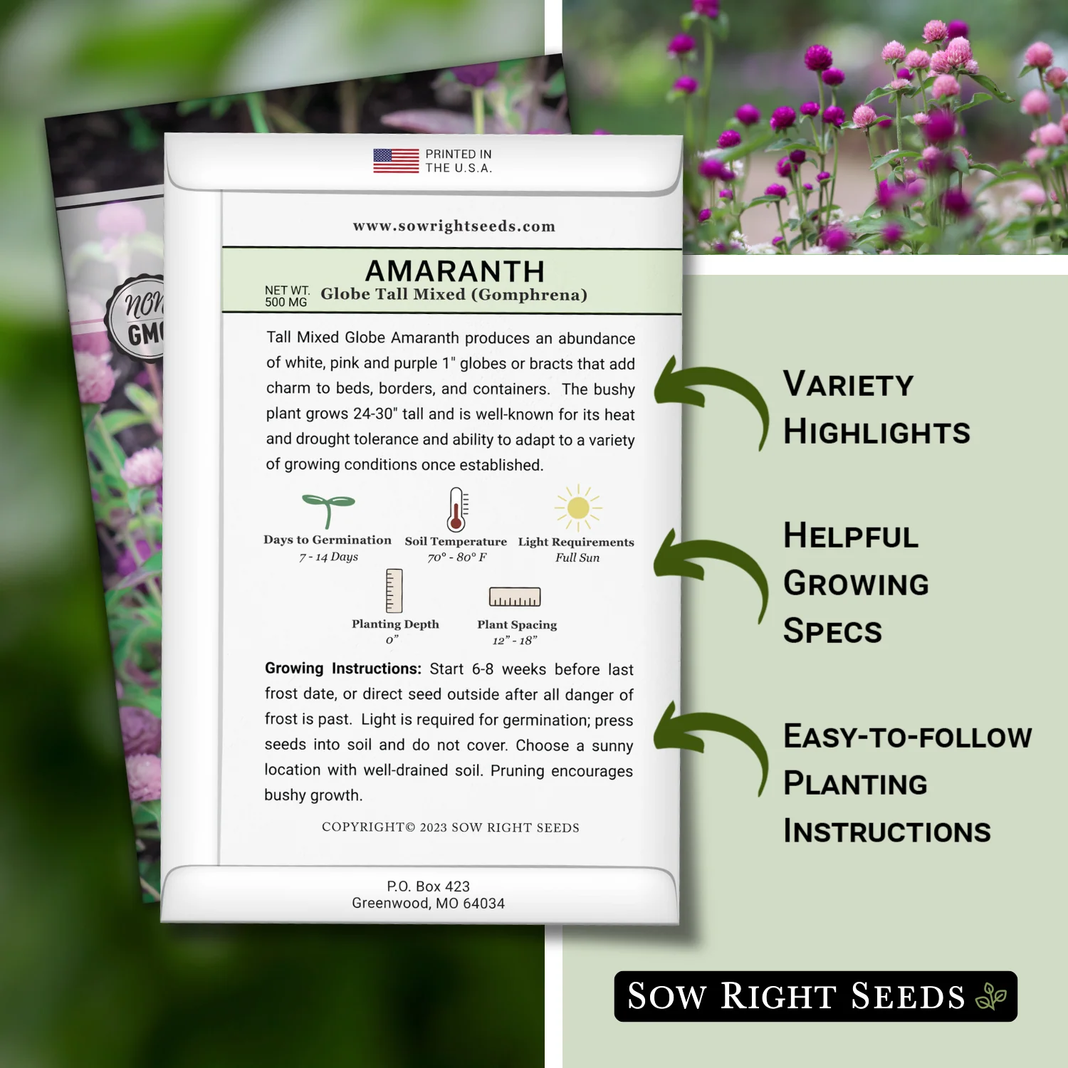 Tall Globe Mixed Amaranth (Gomphrena) Seeds