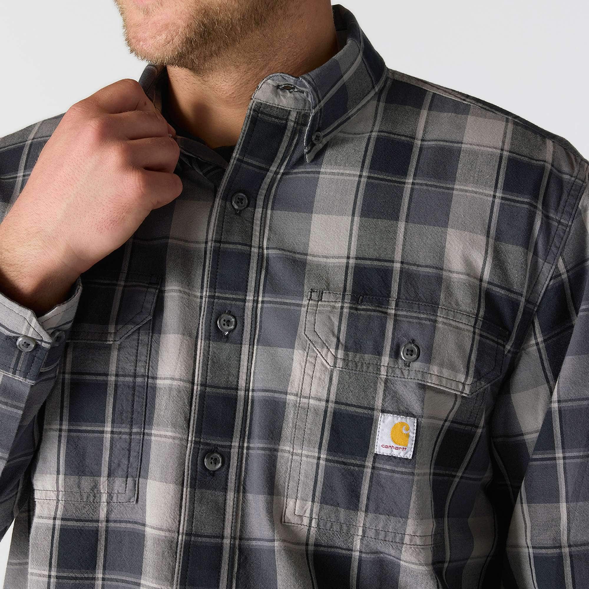 Loose Fit Midweight Chambray Long-Sleeve Plaid Shirt