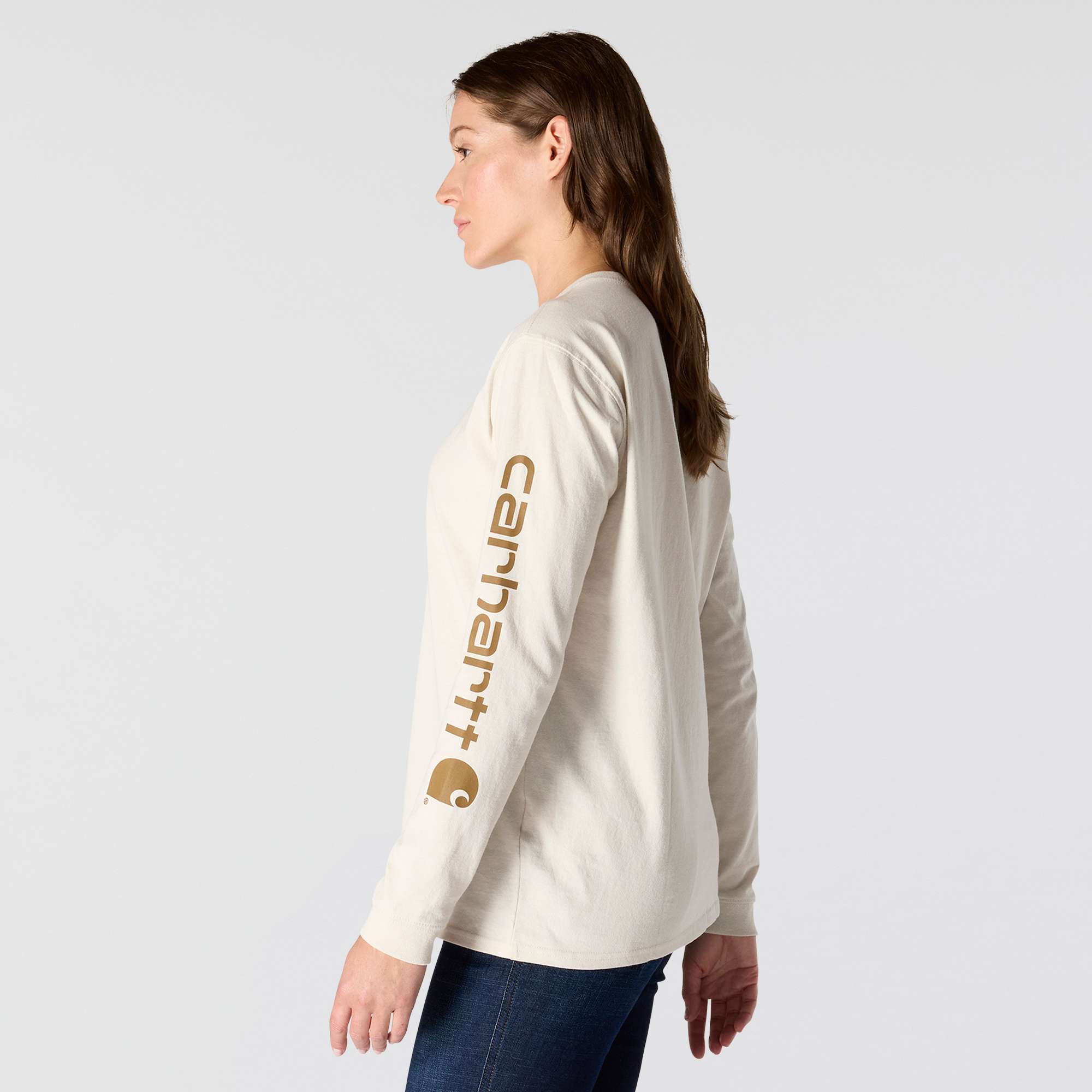 Women's Loose Fit Heavyweight Long-Sleeve Logo Sleeve Graphic T-Shirt