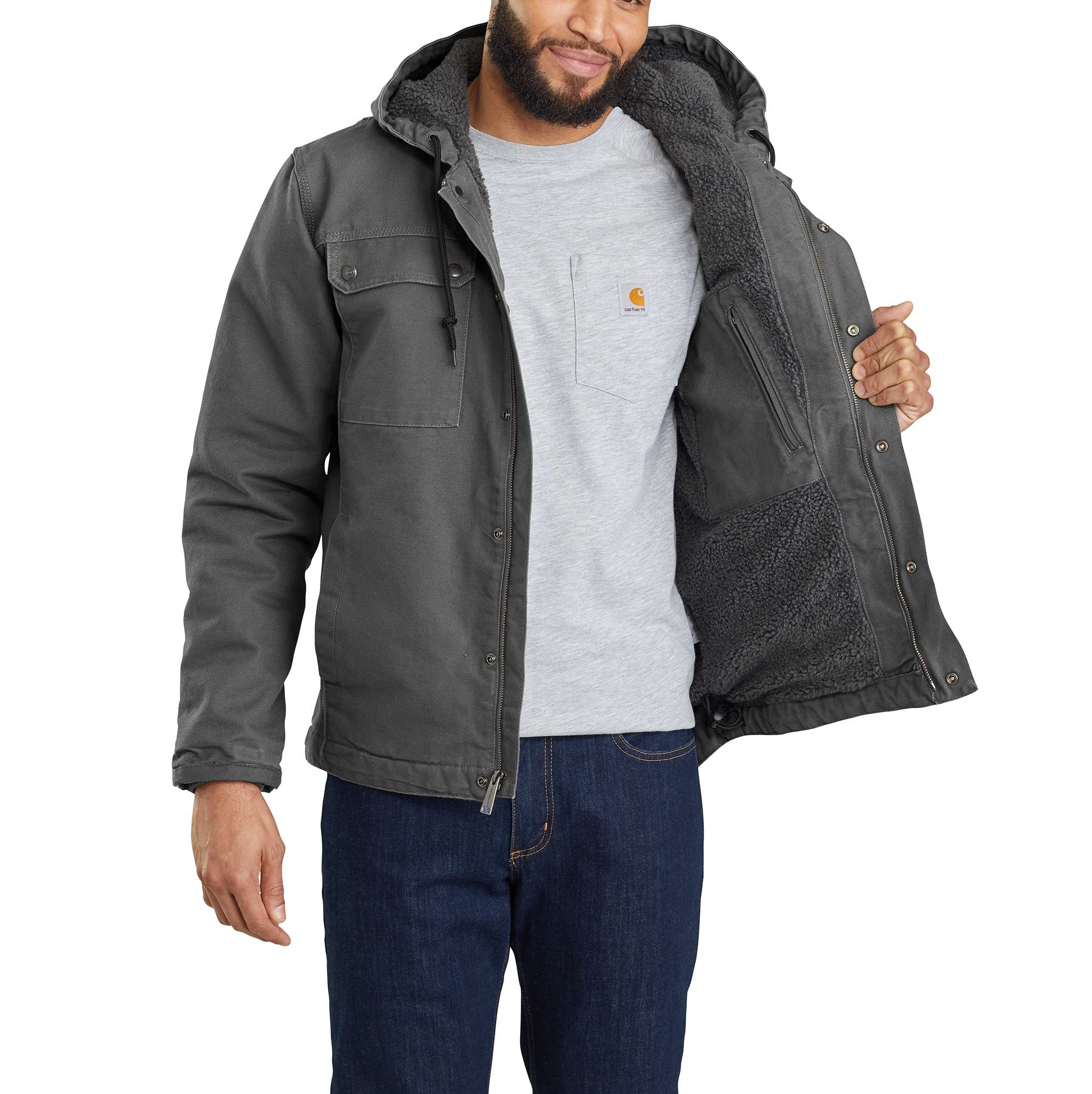 Men's Sherpa-Lined Utility Jacket - Relaxed Fit - Washed Duck