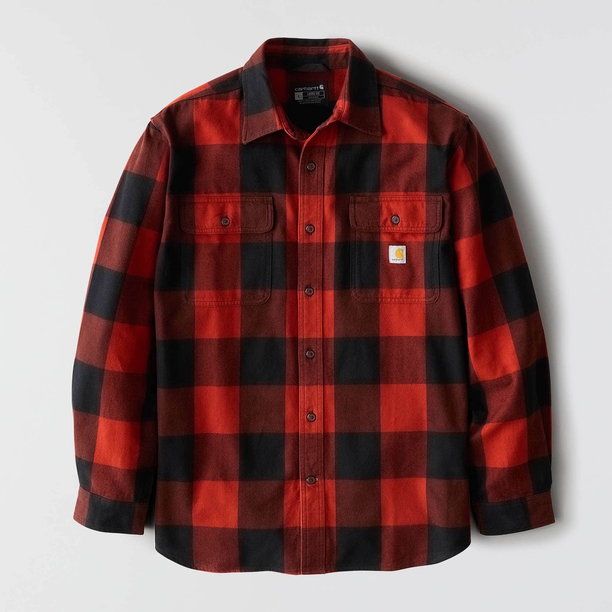 Loose Fit Heavyweight Flannel Long-Sleeve Plaid Shirt