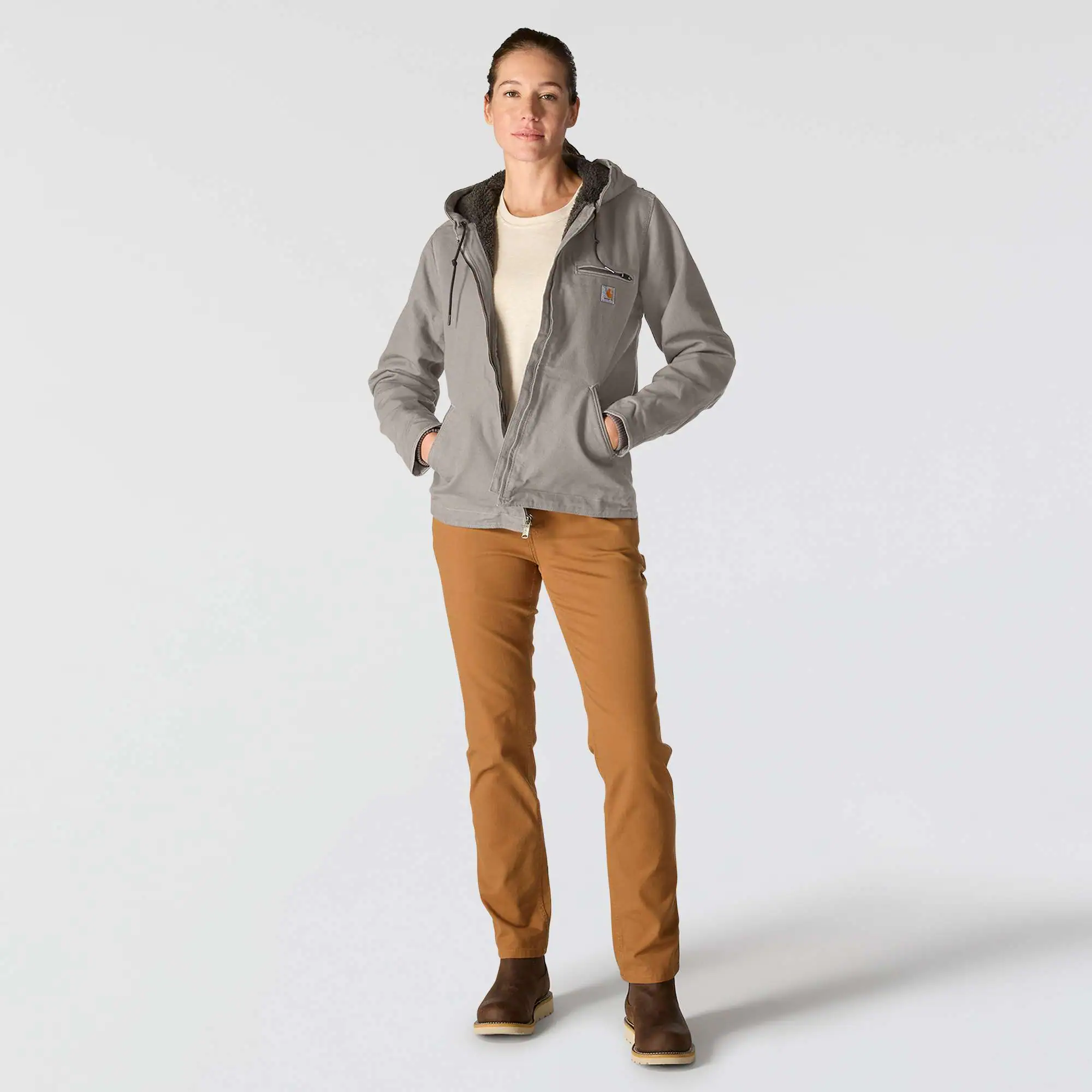 Women's Sherpa Lined Jacket - Loose Fit - Washed Duck - 3 Warmest Rating
