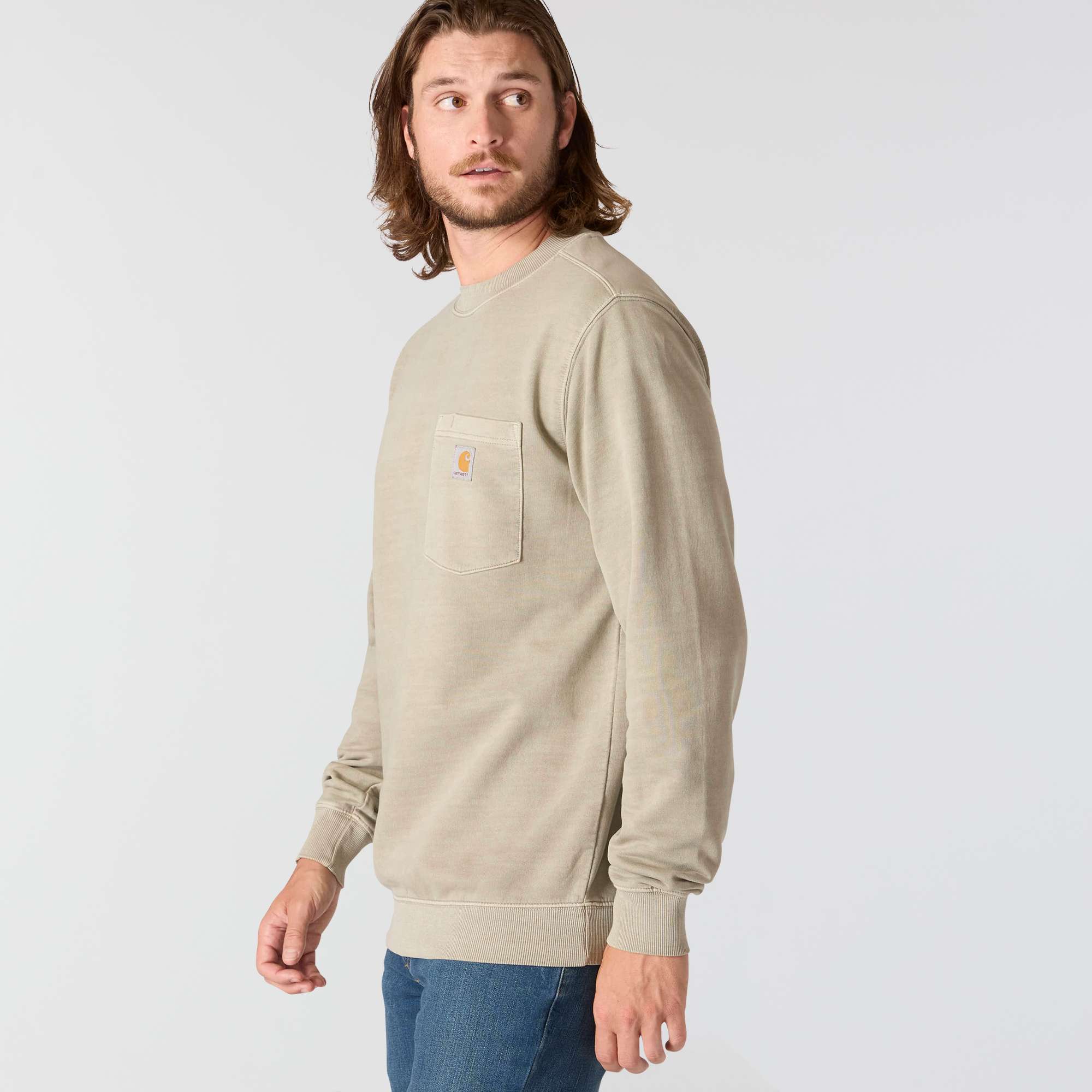 Relaxed Fit Midweight Garment Dye French Terry Crewneck Pocket Sweatshirt
