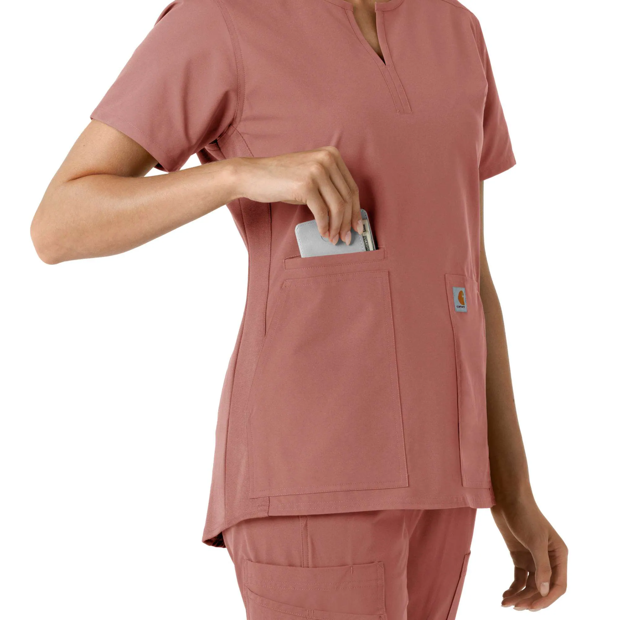 Women's Force Essentials Notch Neck Tunic Knit Panel Scrub Top