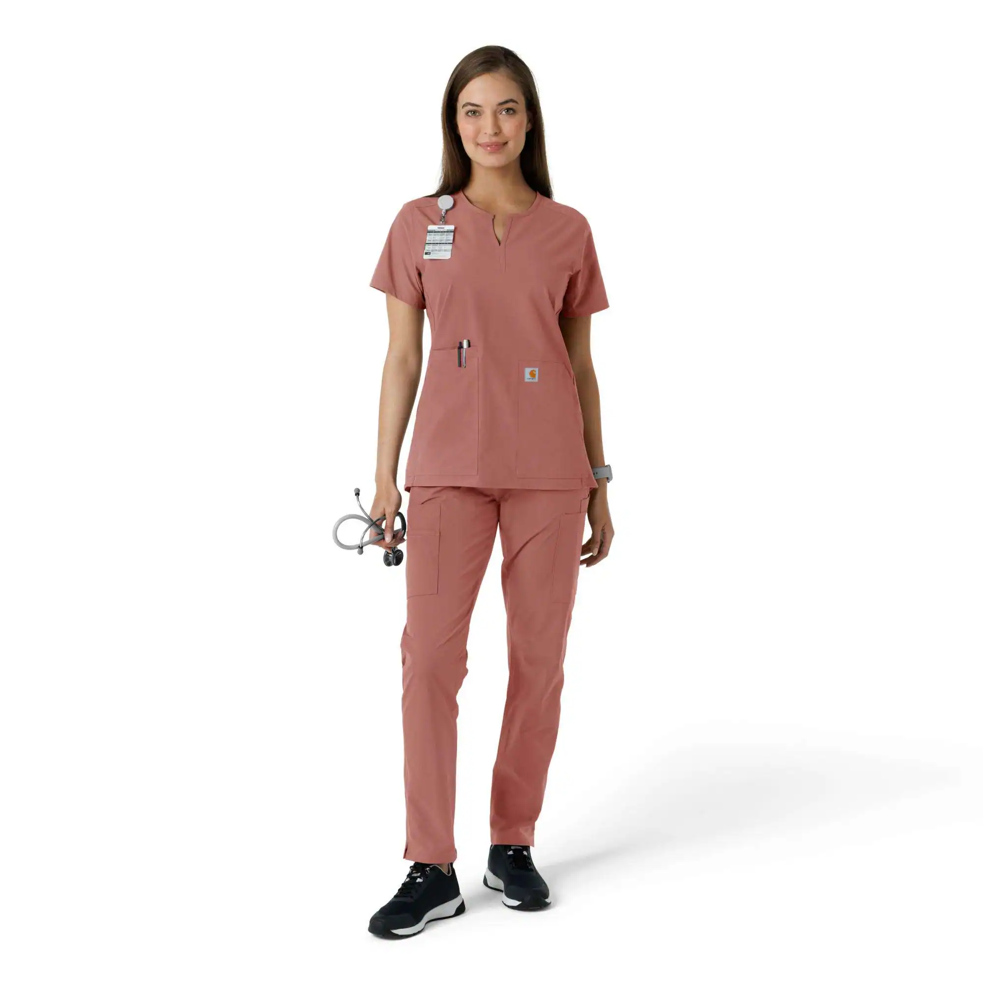 Women's Force Essentials Notch Neck Tunic Knit Panel Scrub Top