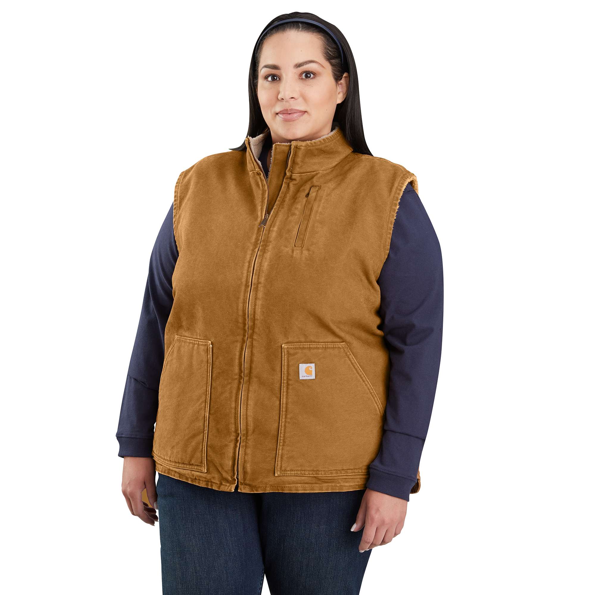 Women's Sherpa Lined Vest - Relaxed Fit - Washed Duck