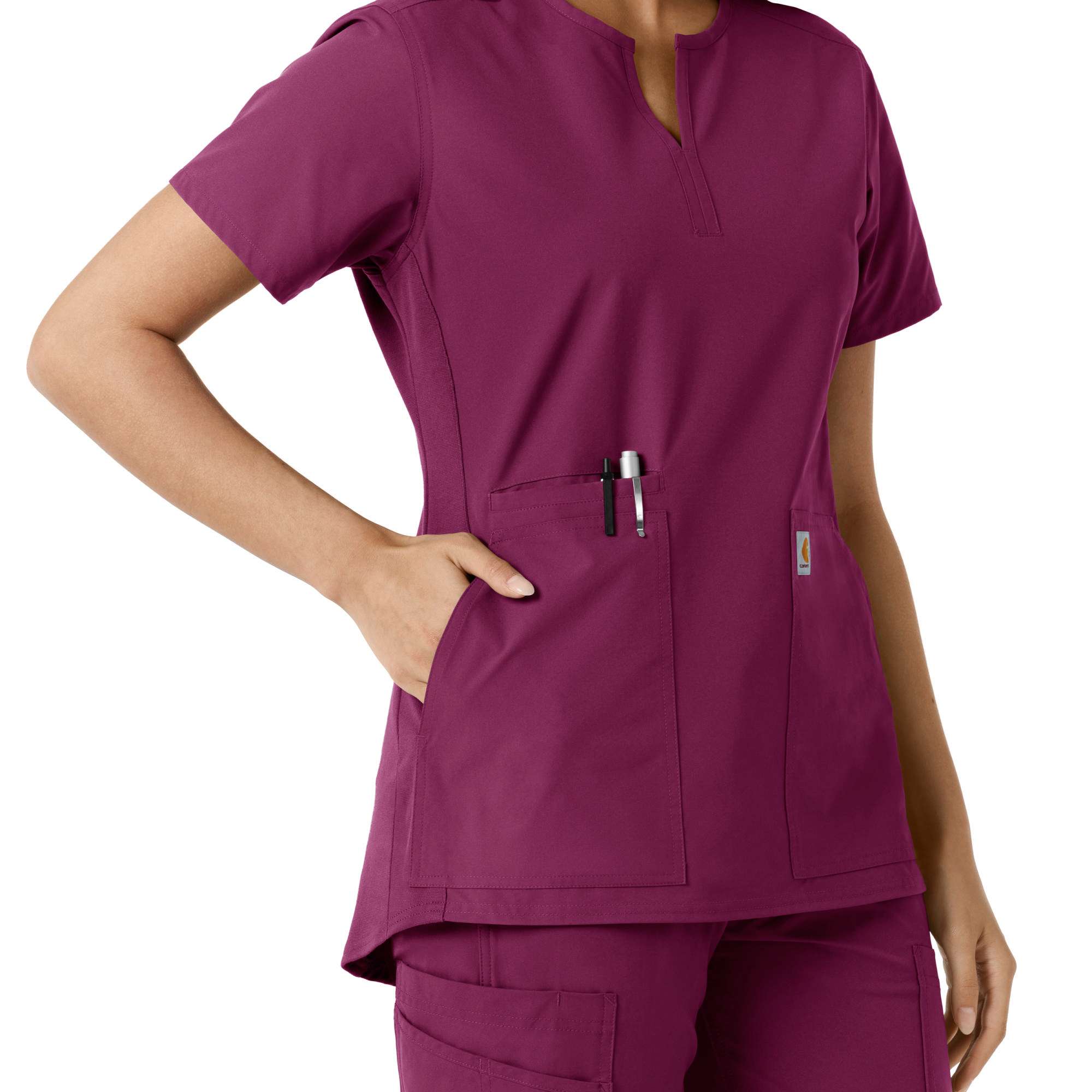 Women's Force Essentials Notch Neck Tunic Knit Panel Scrub Top