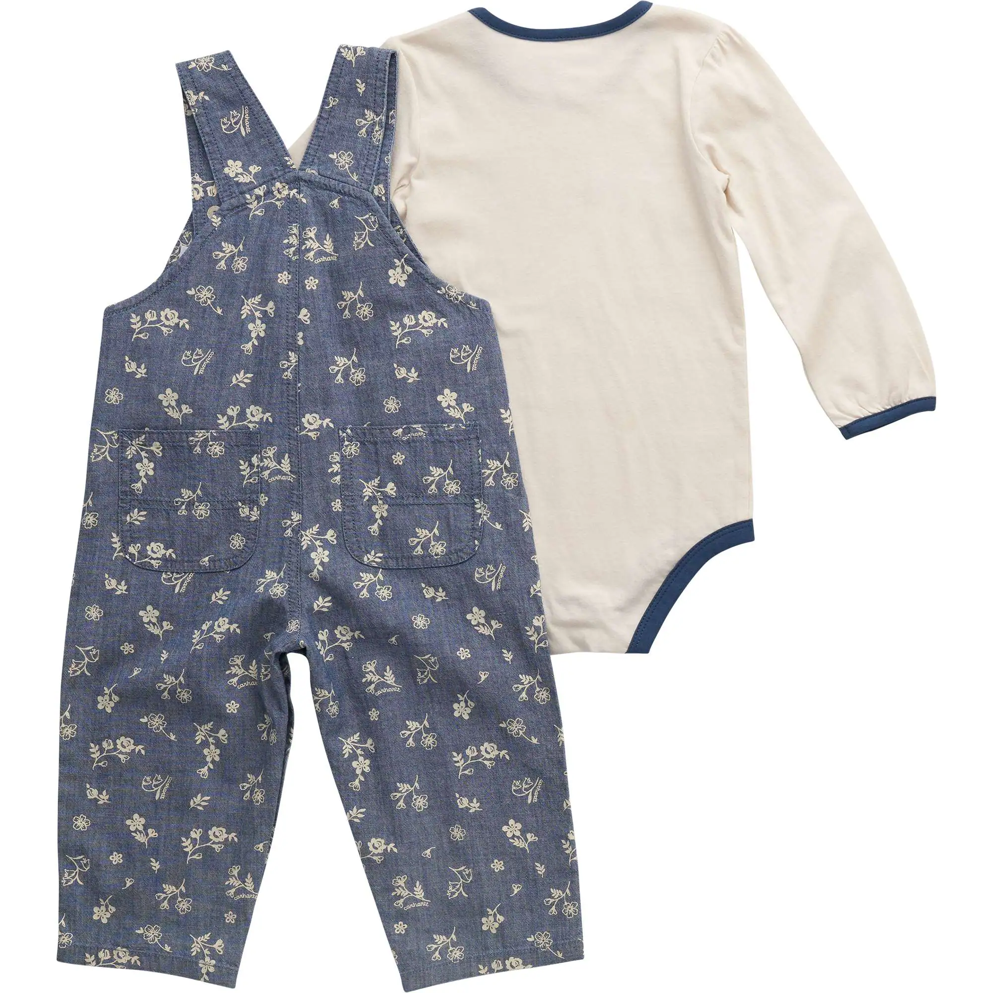 Girls' 2-Piece Long Sleeve Bodysuit & Printed Chambray Overall Set (Baby)
