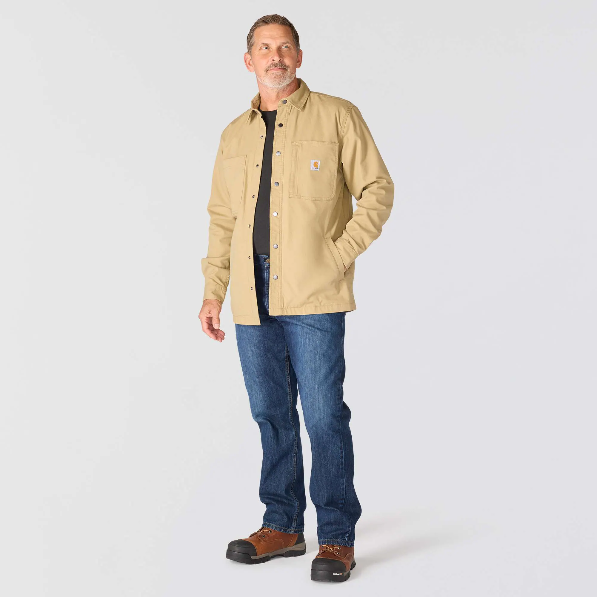 Rugged Flex® Relaxed Fit Canvas Fleece-Lined Snap-Front Shirt Jac