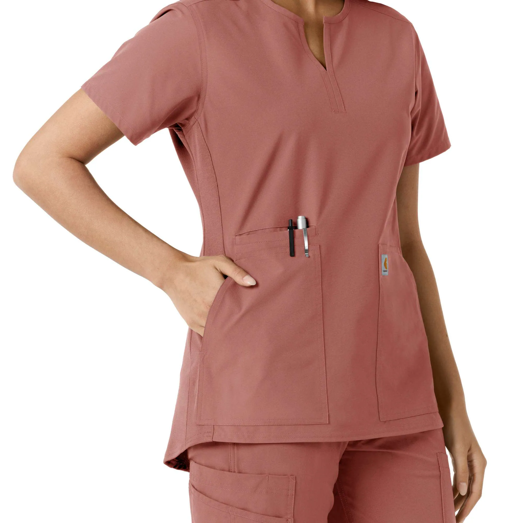 Women's Force Essentials Notch Neck Tunic Knit Panel Scrub Top