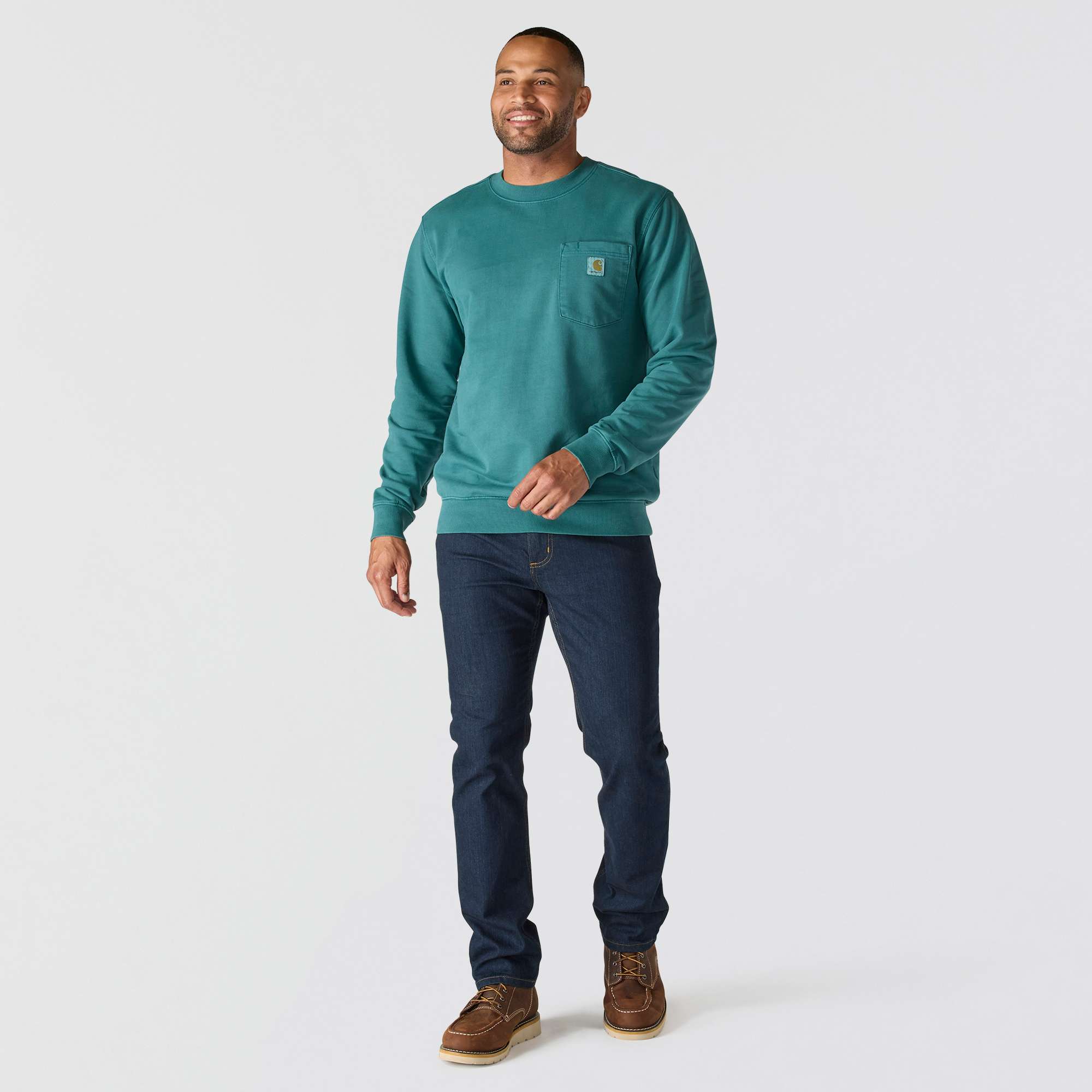 Relaxed Fit Midweight Garment Dye French Terry Crewneck Pocket Sweatshirt