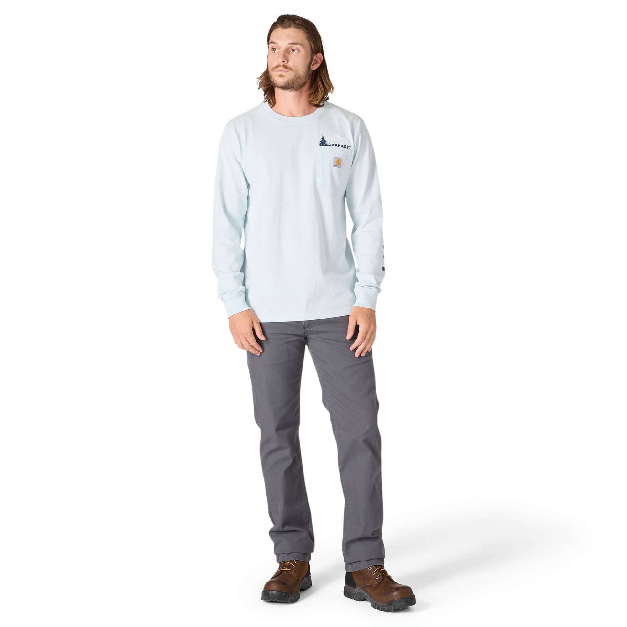 Relaxed Fit Heavyweight Long-Sleeve Pocket Mountain Graphic T-Shirt