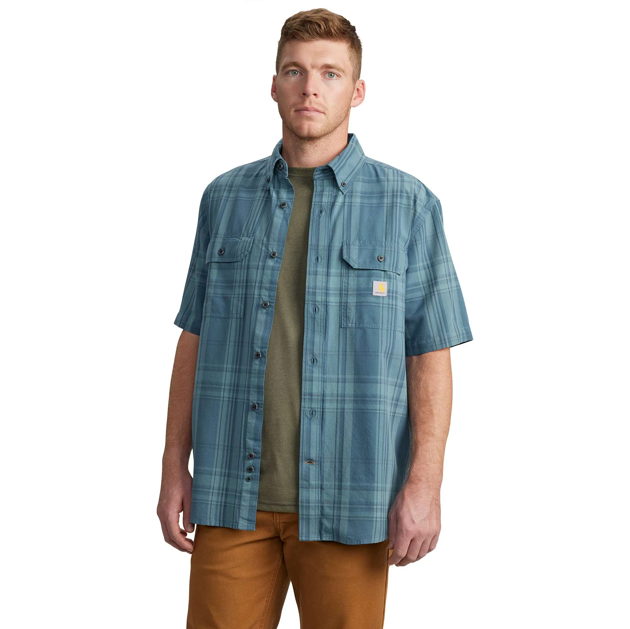 Loose Fit Midweight Short-Sleeve Plaid Shirt
