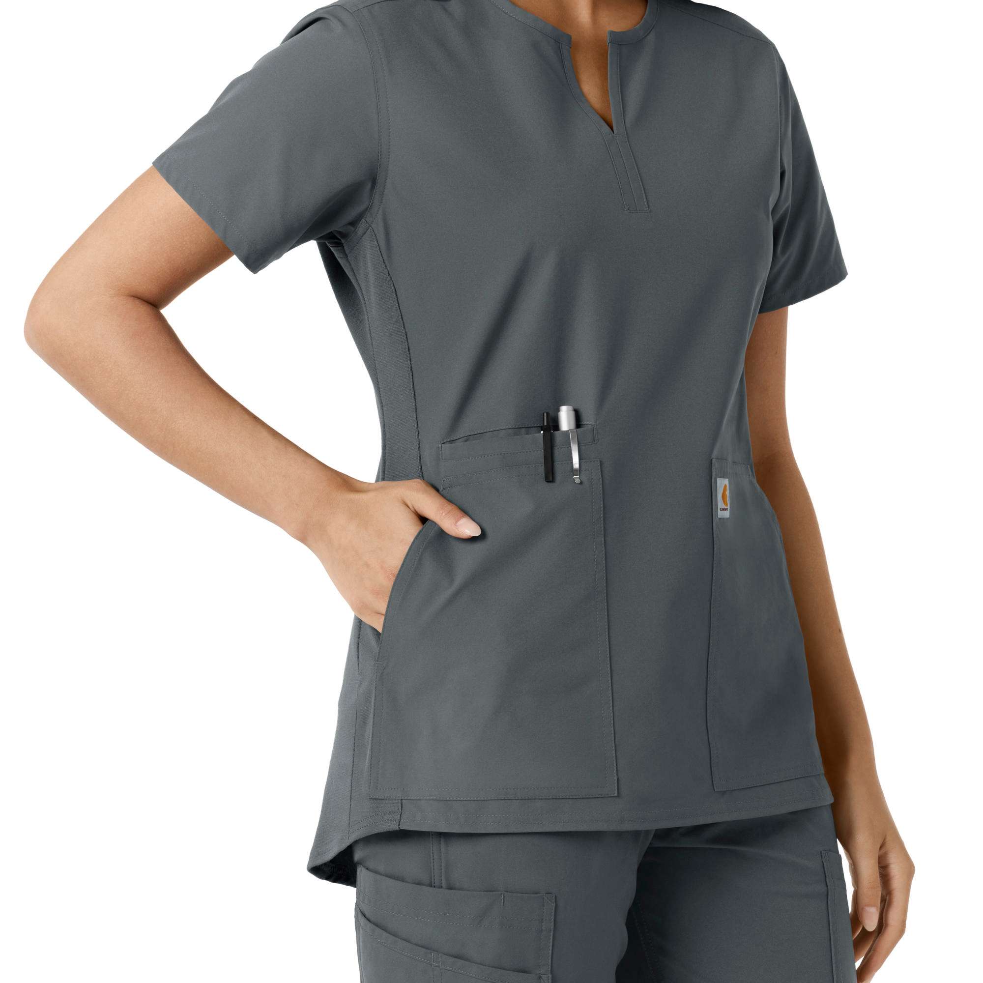 Women's Force Essentials Notch Neck Tunic Knit Panel Scrub Top