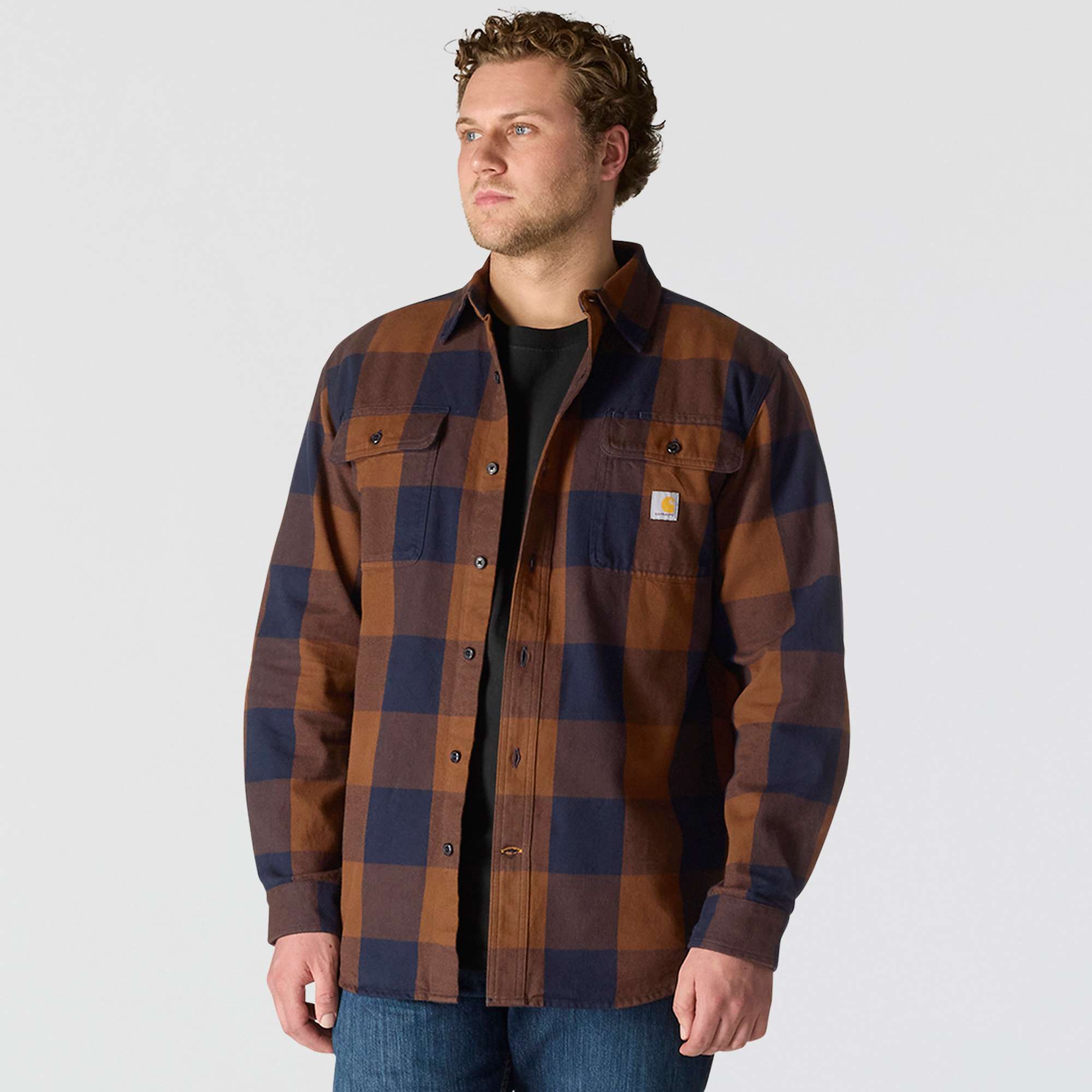 Loose Fit Heavyweight Flannel Long-Sleeve Plaid Shirt