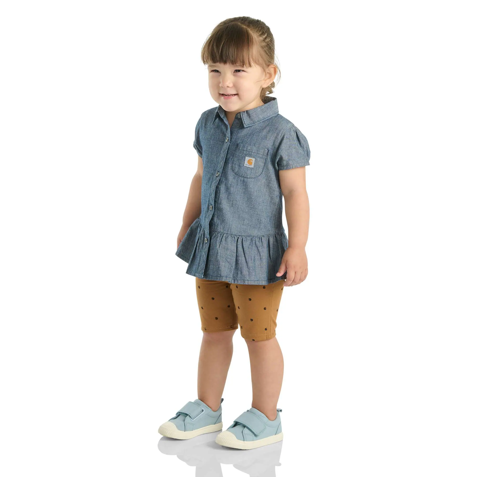 Girls'  2-Piece Short Sleeve Chambray Shirt & Biker Short Set(Toddler)