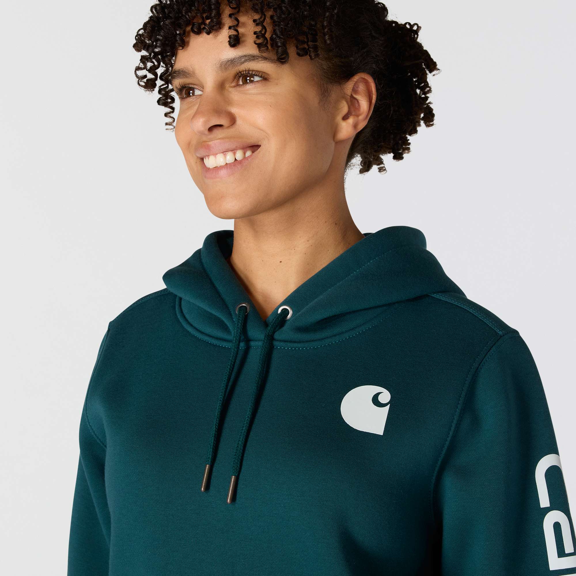 Women's Relaxed Fit Midweight Logo Sleeve Graphic Hoodie