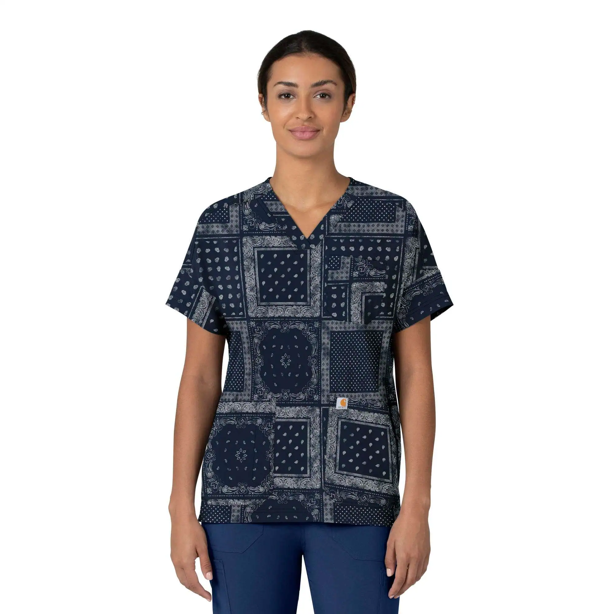 Women's Oversized V-Neck Print Scrub Top
