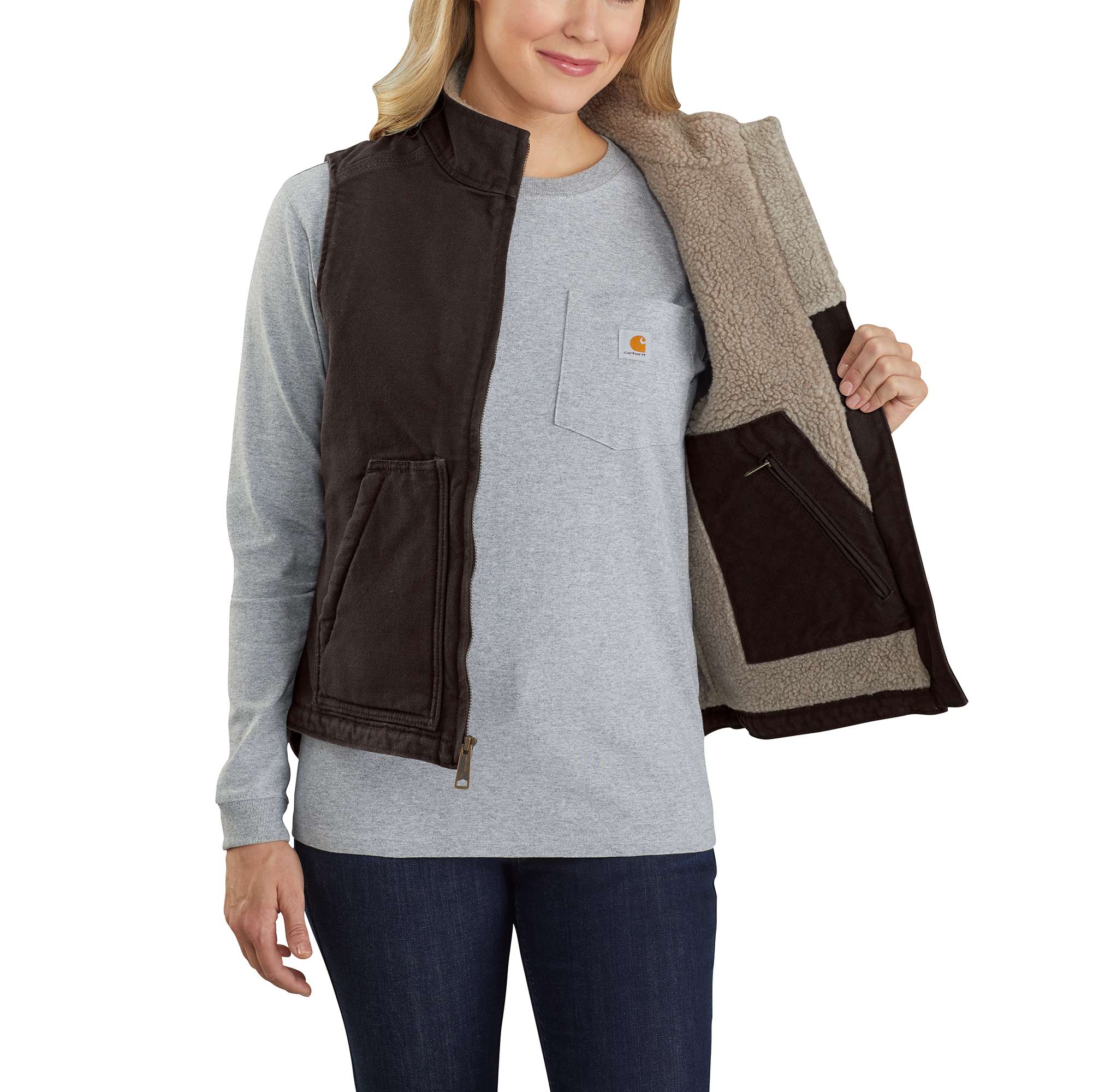 Women's Sherpa Lined Vest - Relaxed Fit - Washed Duck
