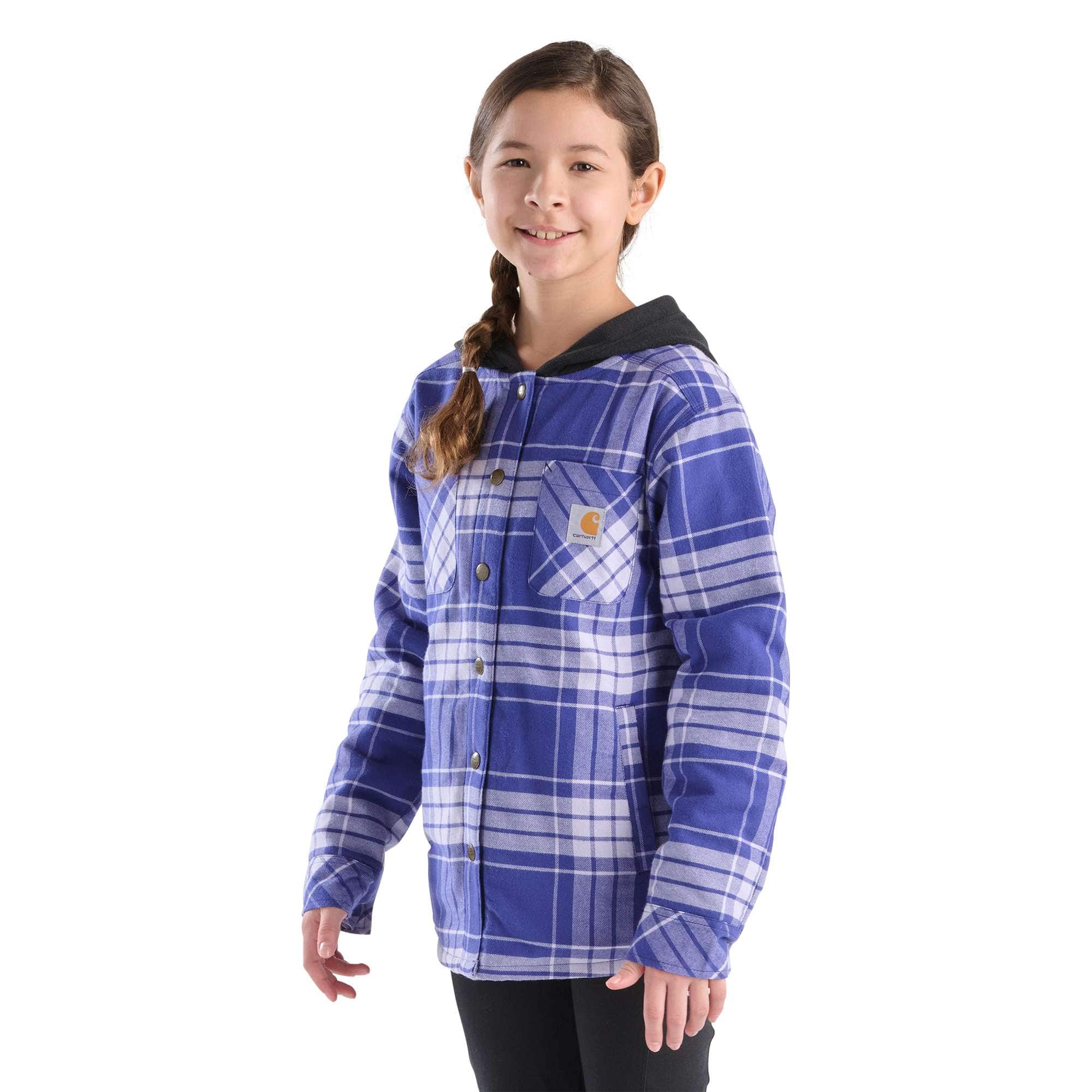 Girls' Long Sleeve Flannel Snap-Front Hooded Shirt Jac (Child/Youth)