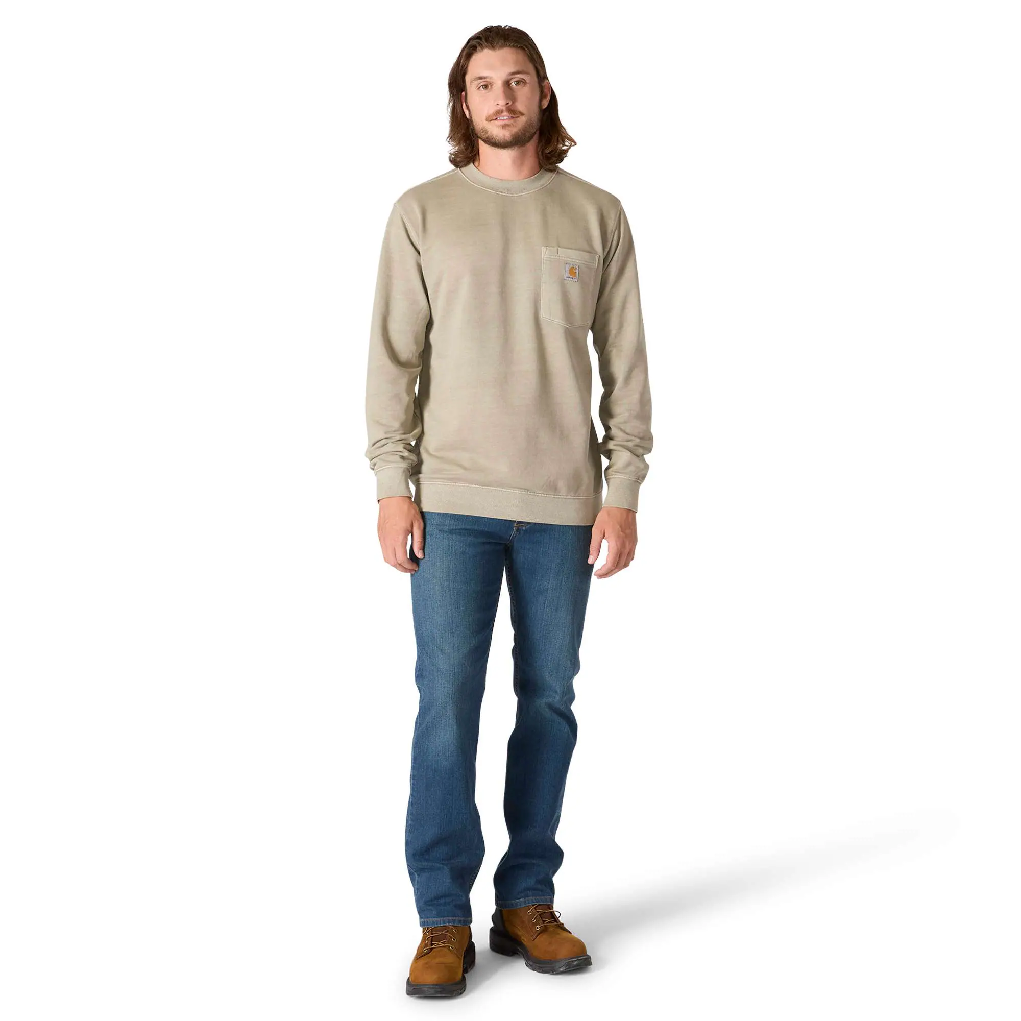 Relaxed Fit Midweight Garment Dye French Terry Crewneck Pocket Sweatshirt