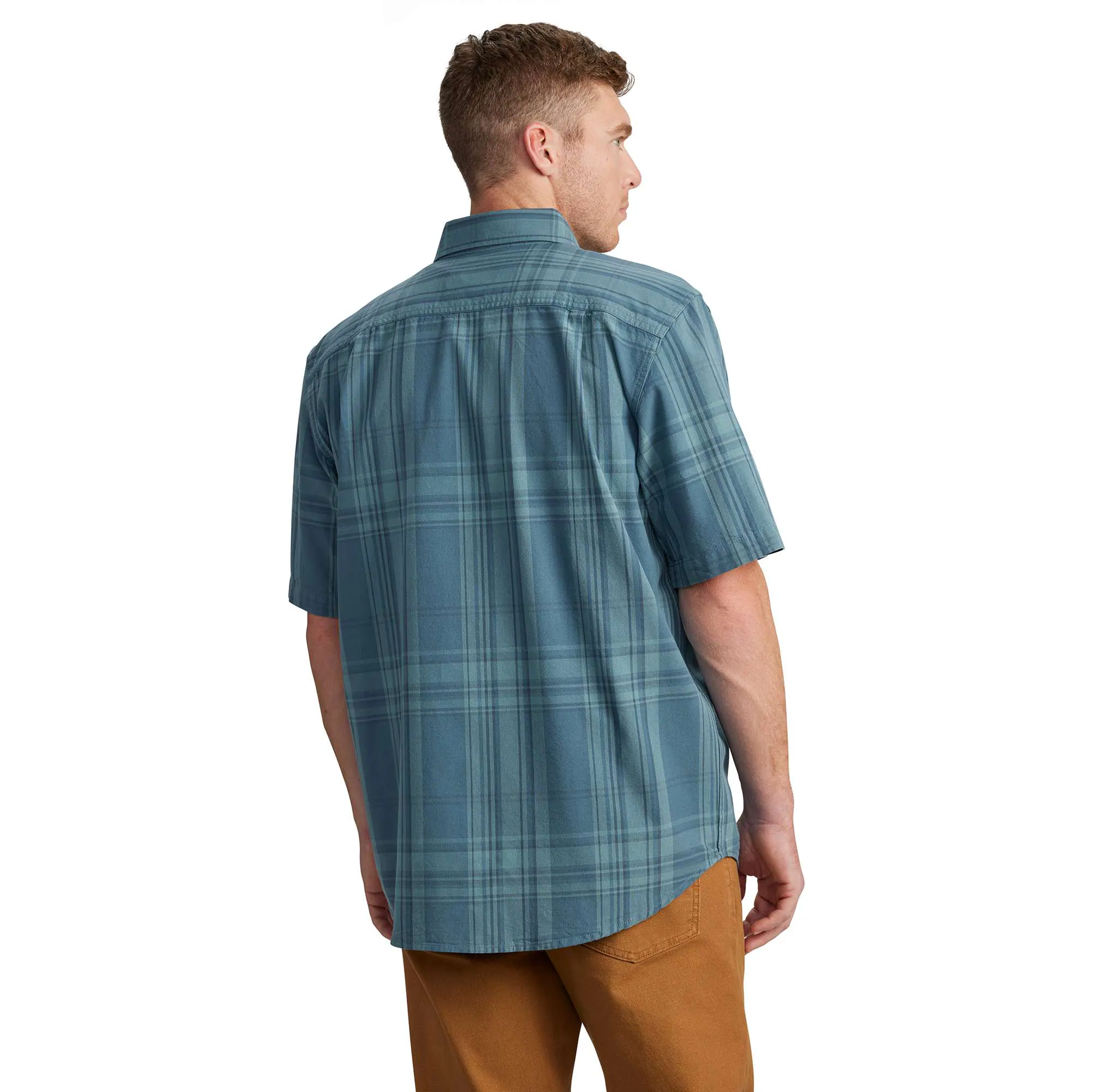 Loose Fit Midweight Short-Sleeve Plaid Shirt