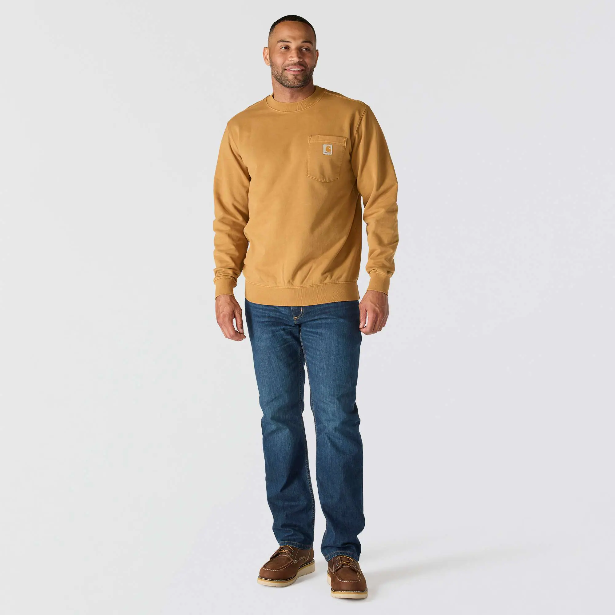 Relaxed Fit Midweight Garment Dye French Terry Crewneck Pocket Sweatshirt