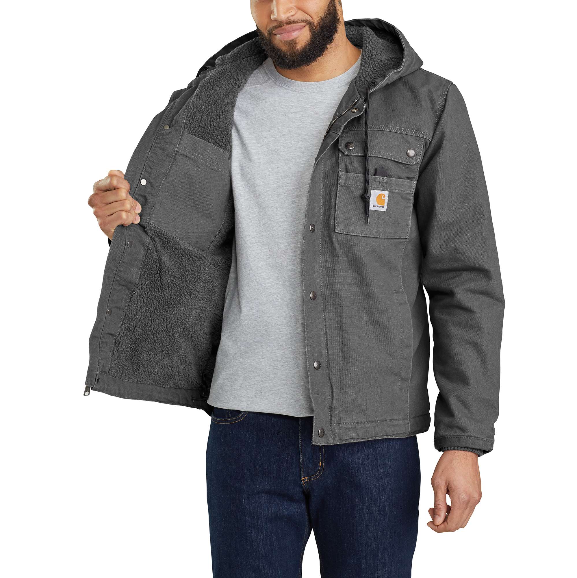 Men's Sherpa-Lined Utility Jacket - Relaxed Fit - Washed Duck