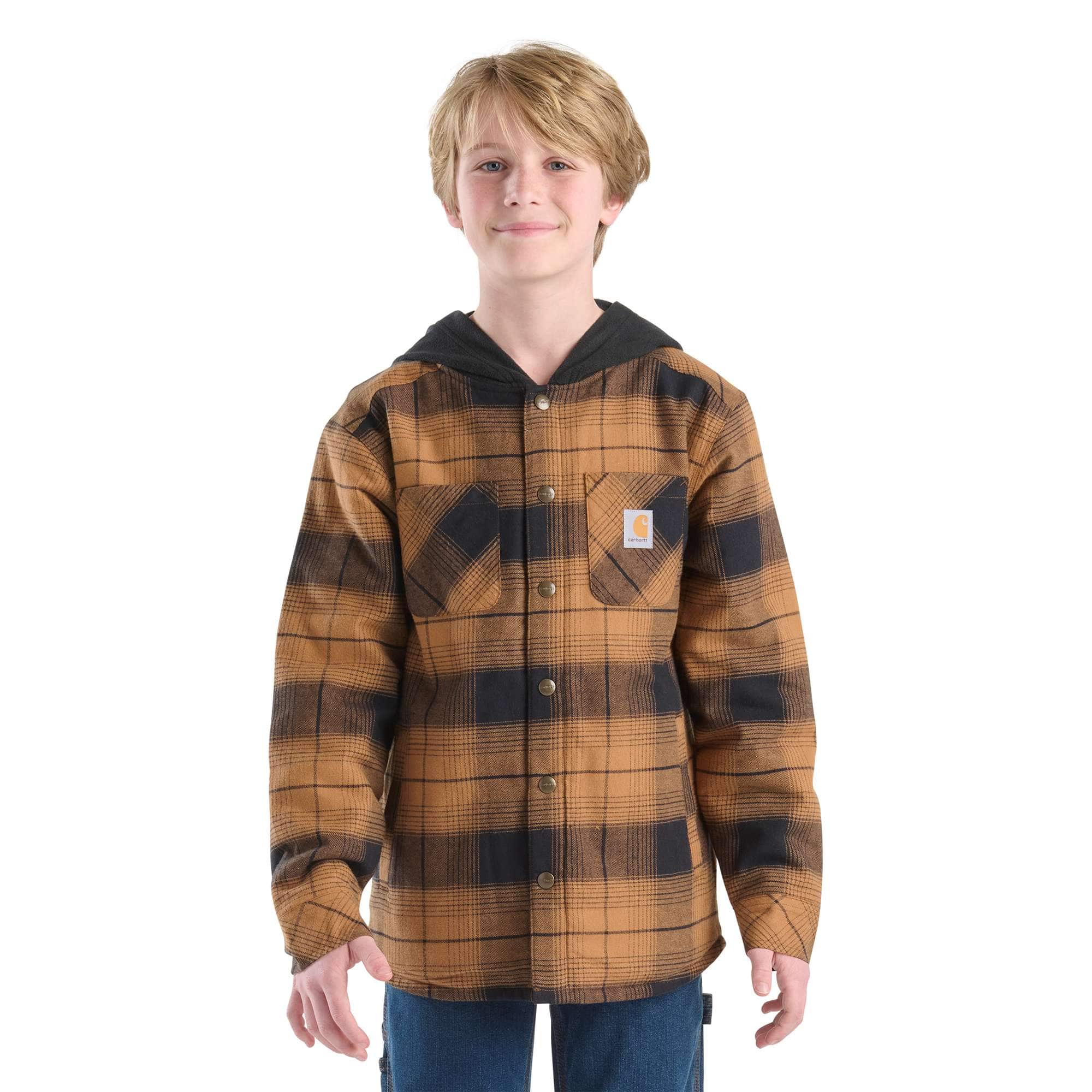 Boys' Long Sleeve Flannel Snap-Front Hooded Shirt Jac (Child/Youth)