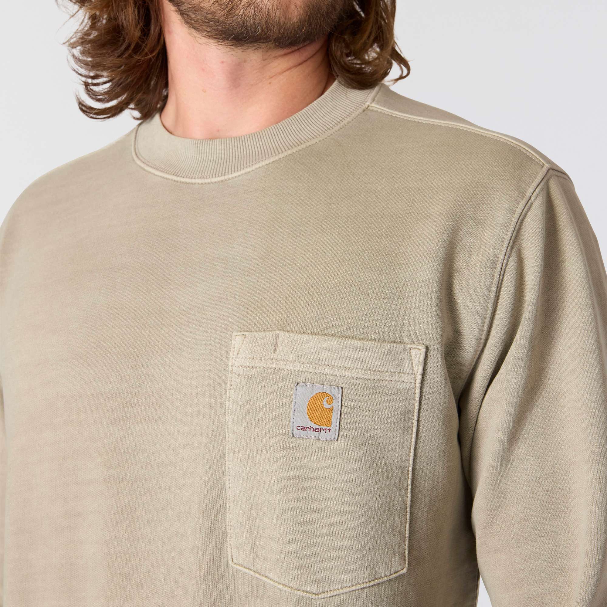 Relaxed Fit Midweight Garment Dye French Terry Crewneck Pocket Sweatshirt