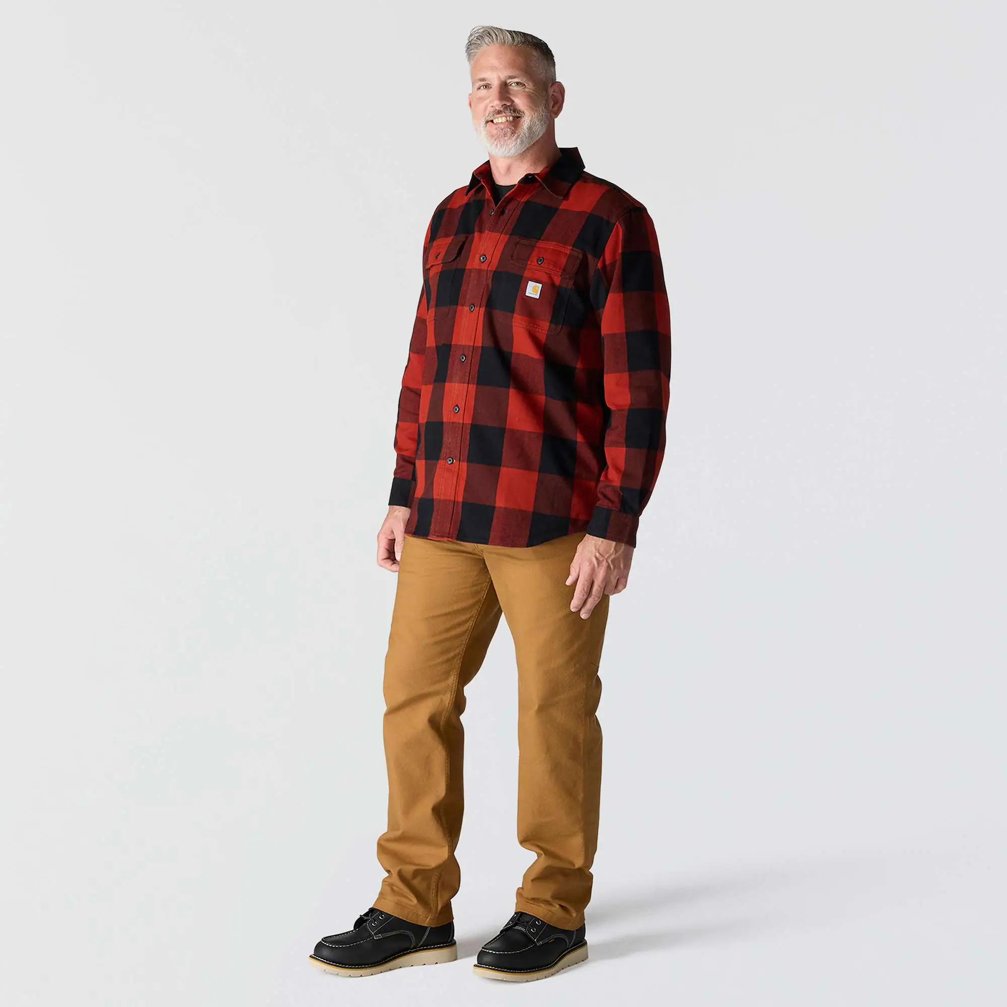 Loose Fit Heavyweight Flannel Long-Sleeve Plaid Shirt