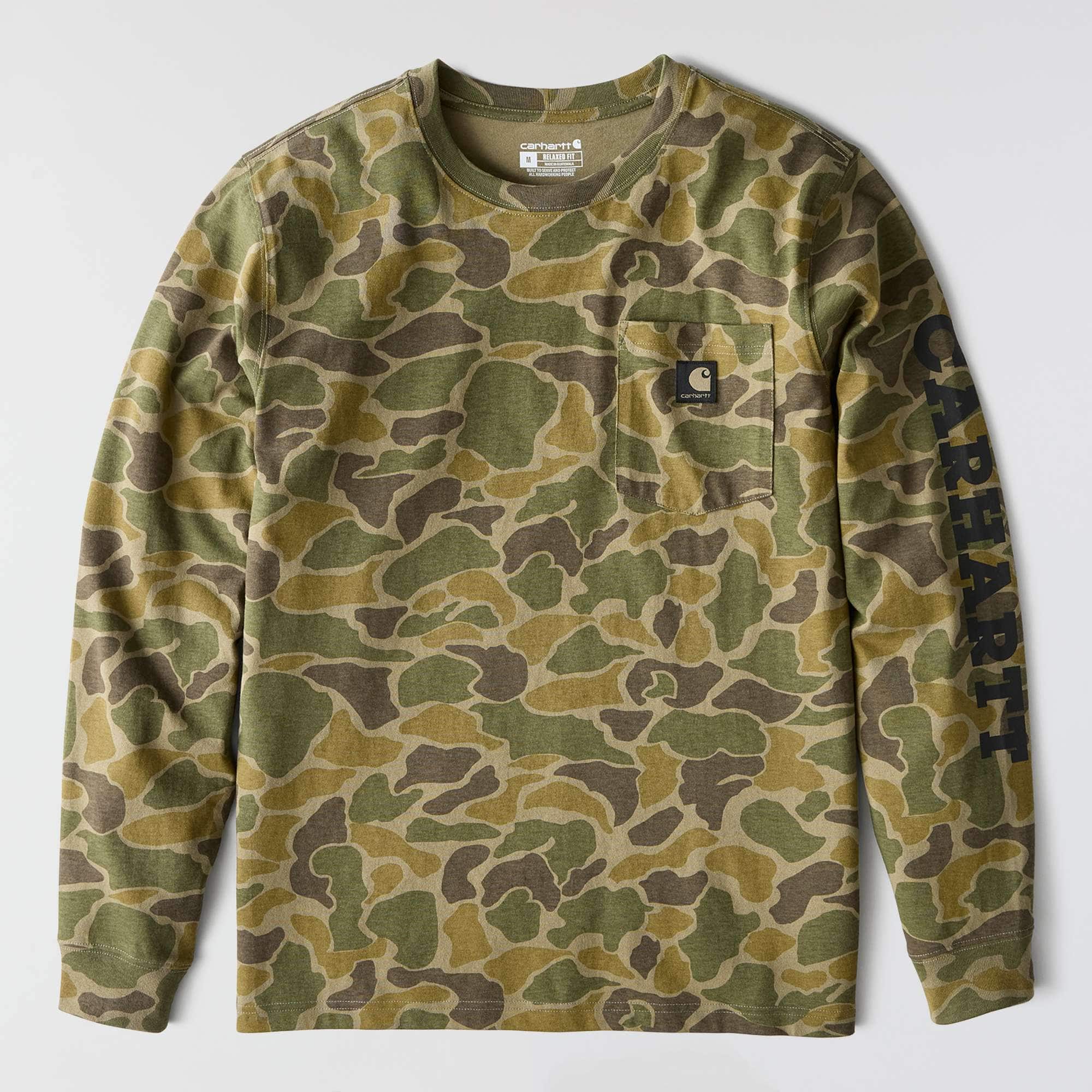 Relaxed Fit Heavyweight Long-Sleeve Pocket Camo Logo Graphic T-Shirt