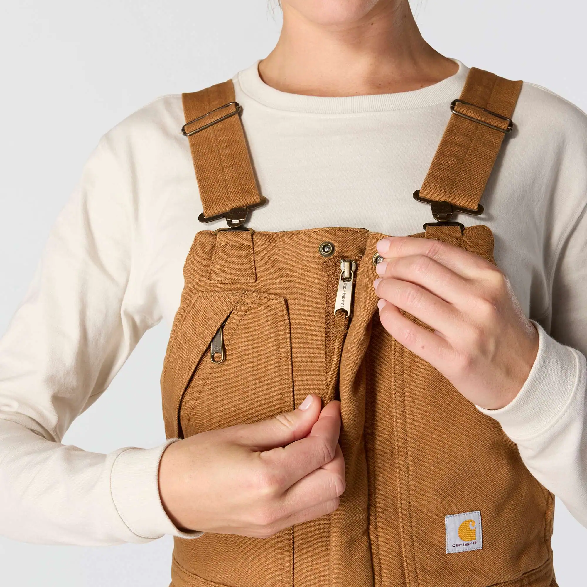 Women's Insulated Bib Overalls - Loose Fit - Washed Duck - 4 Extreme Warmth