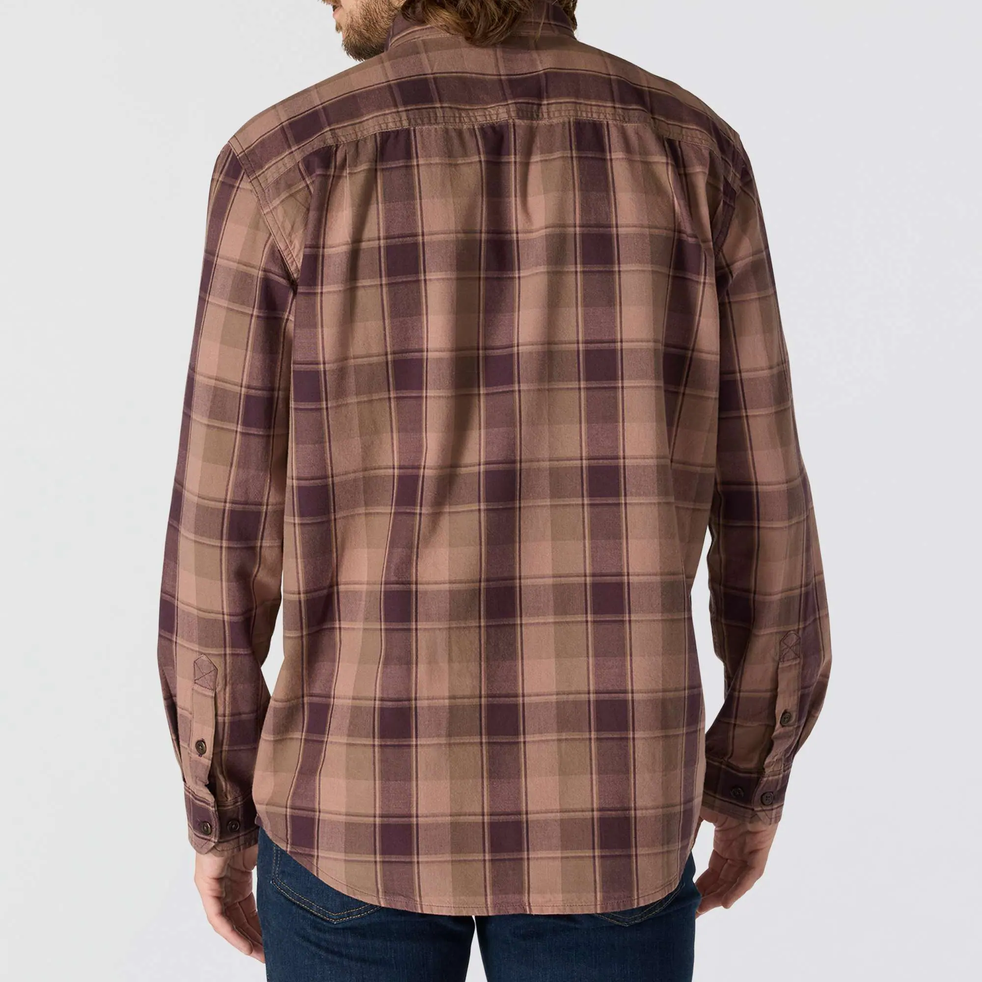 Loose Fit Midweight Chambray Long-Sleeve Plaid Shirt