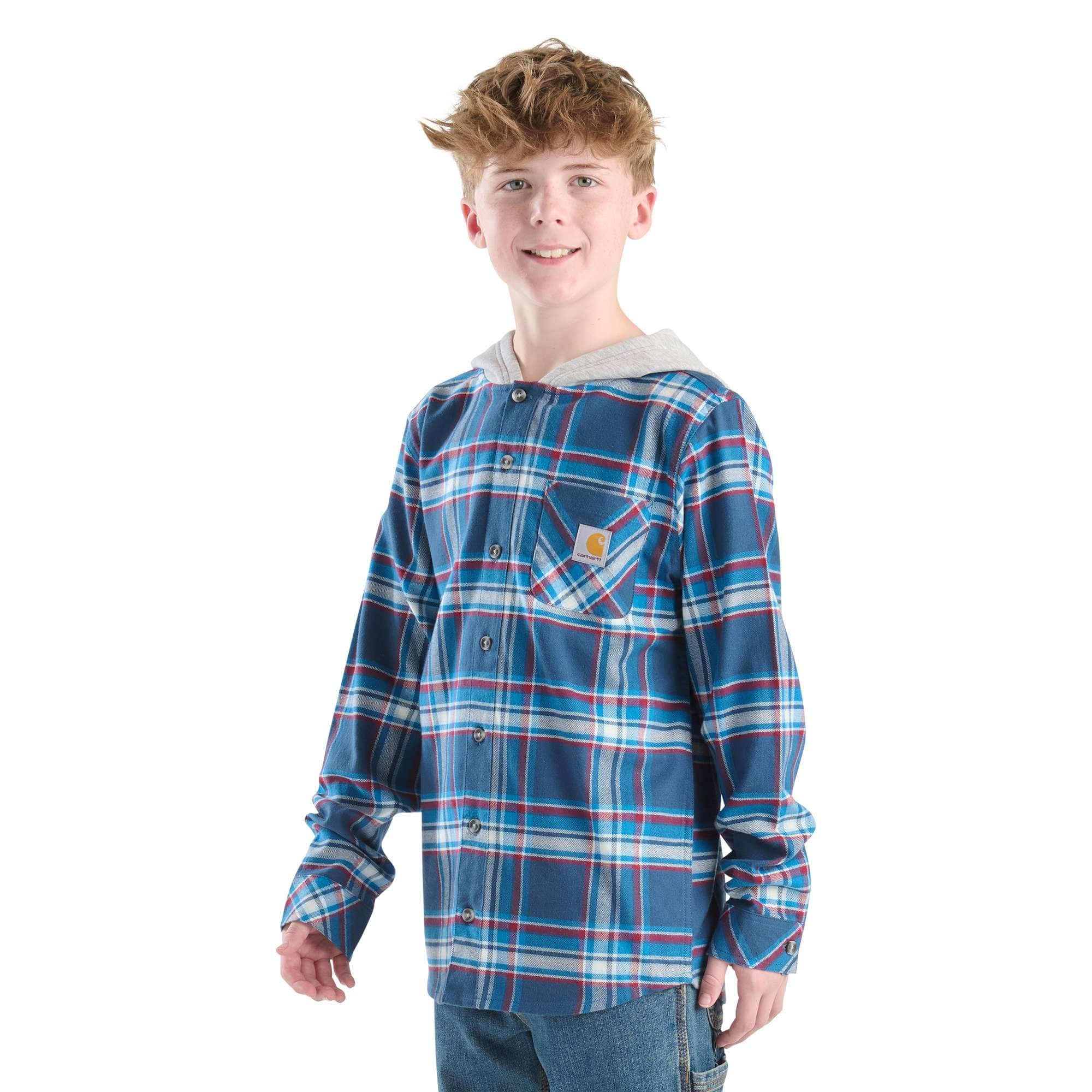 Boys' Long Sleeve Hooded Flannel Button-Front Shirt (Child/Youth)