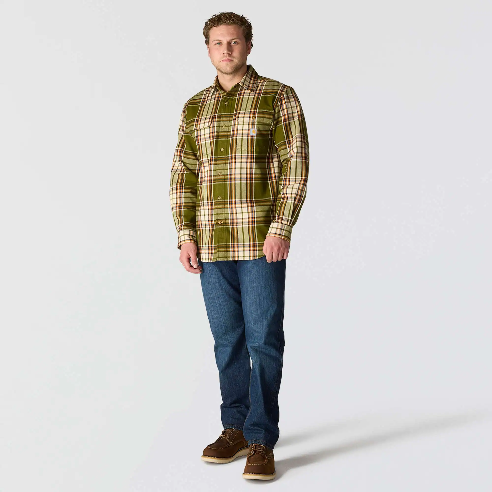 Loose Fit Heavyweight Flannel Long-Sleeve Plaid Shirt